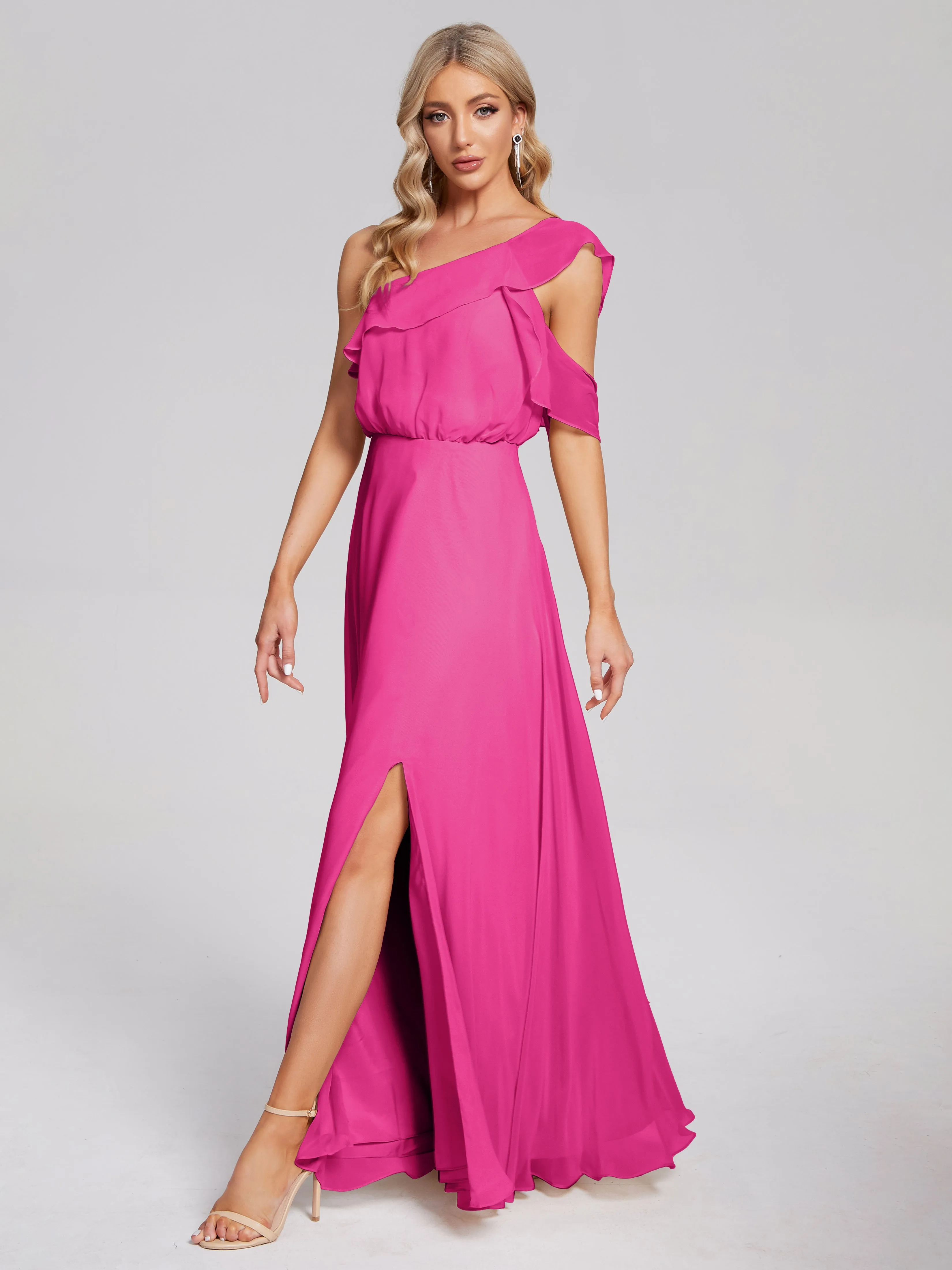 Paislee One-Shoulder Split Chiffon Bridesmaid Dresses