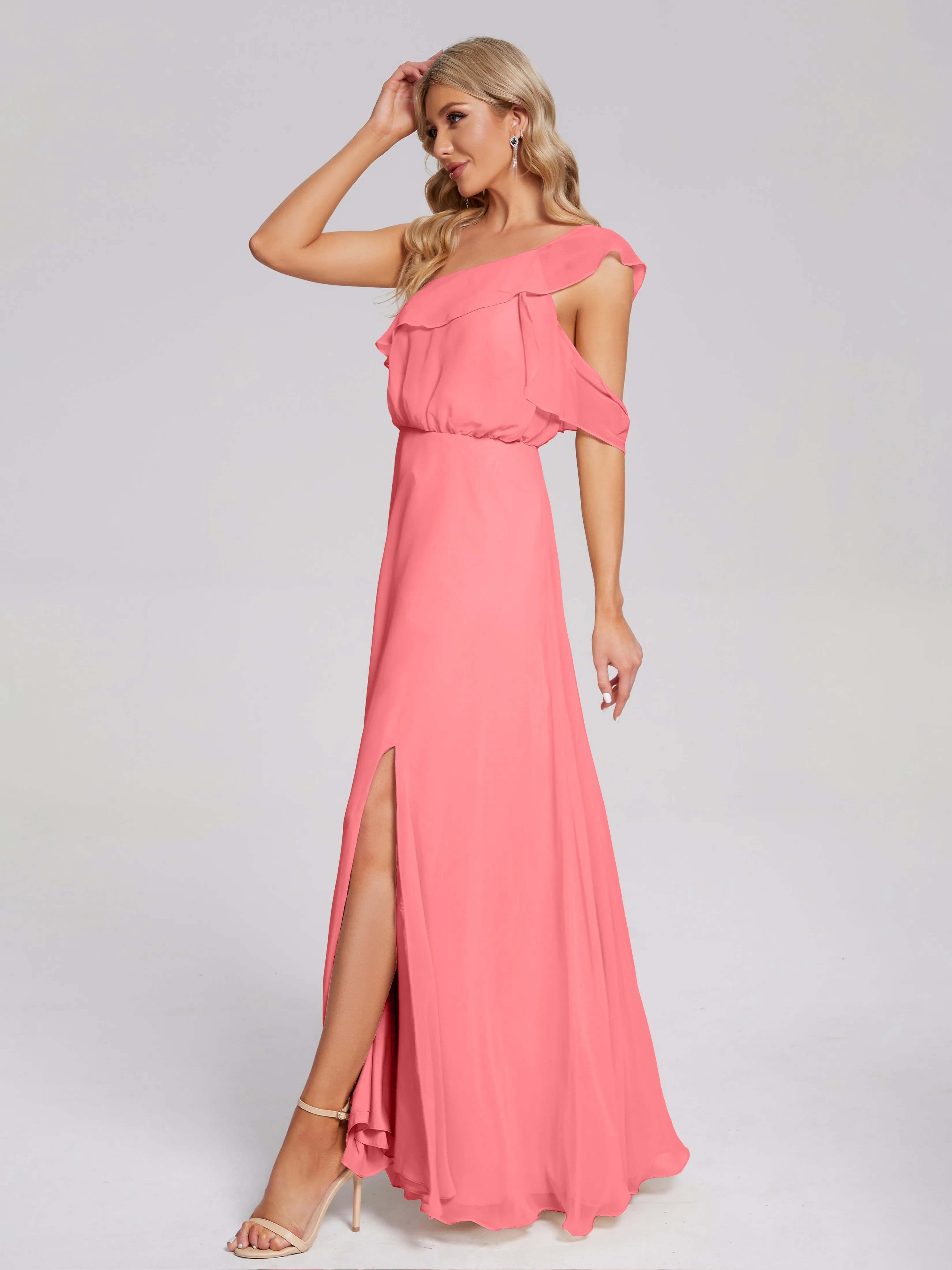 Paislee One-Shoulder Split Chiffon Bridesmaid Dresses