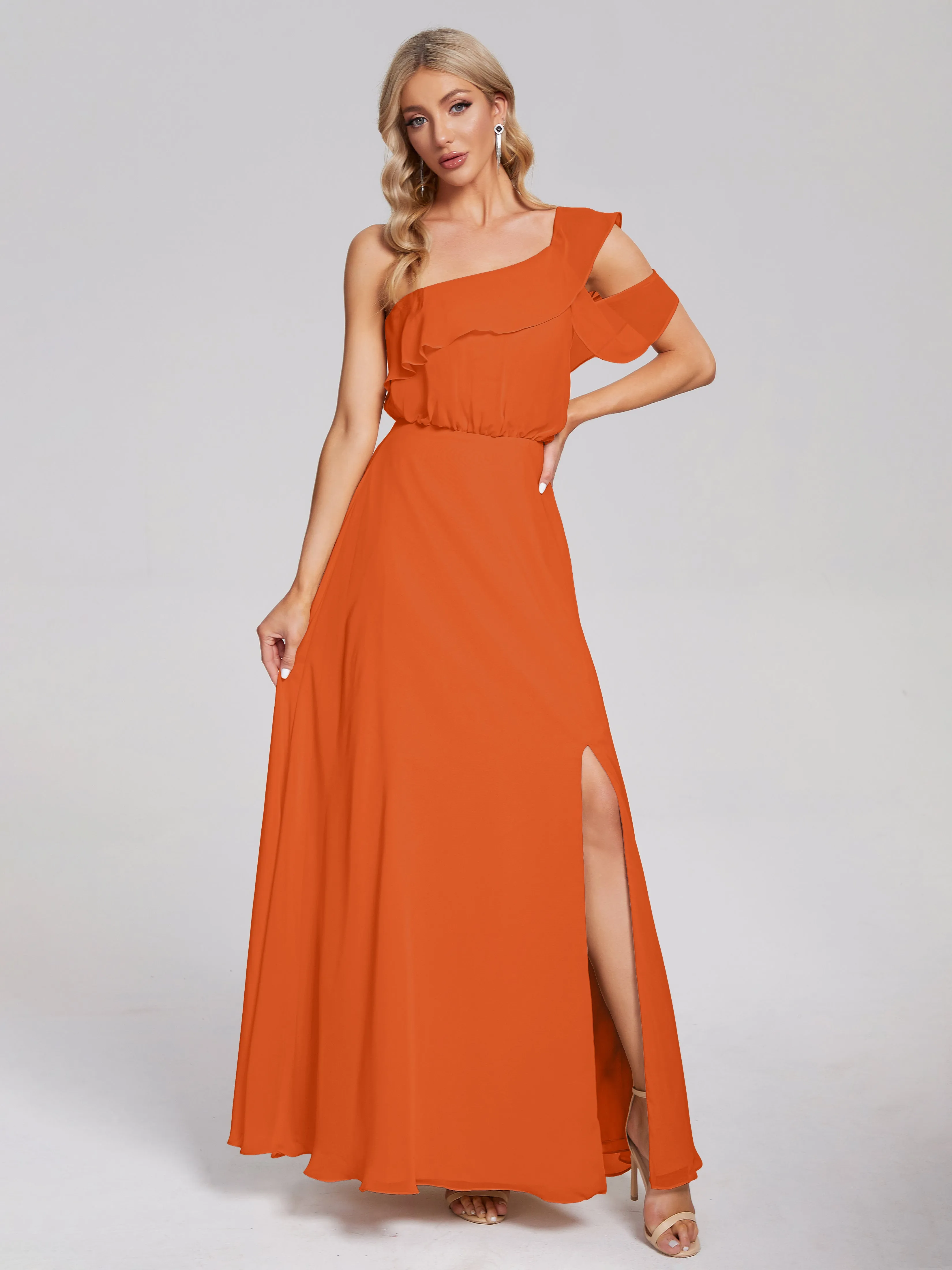 Paislee One-Shoulder Split Chiffon Bridesmaid Dresses