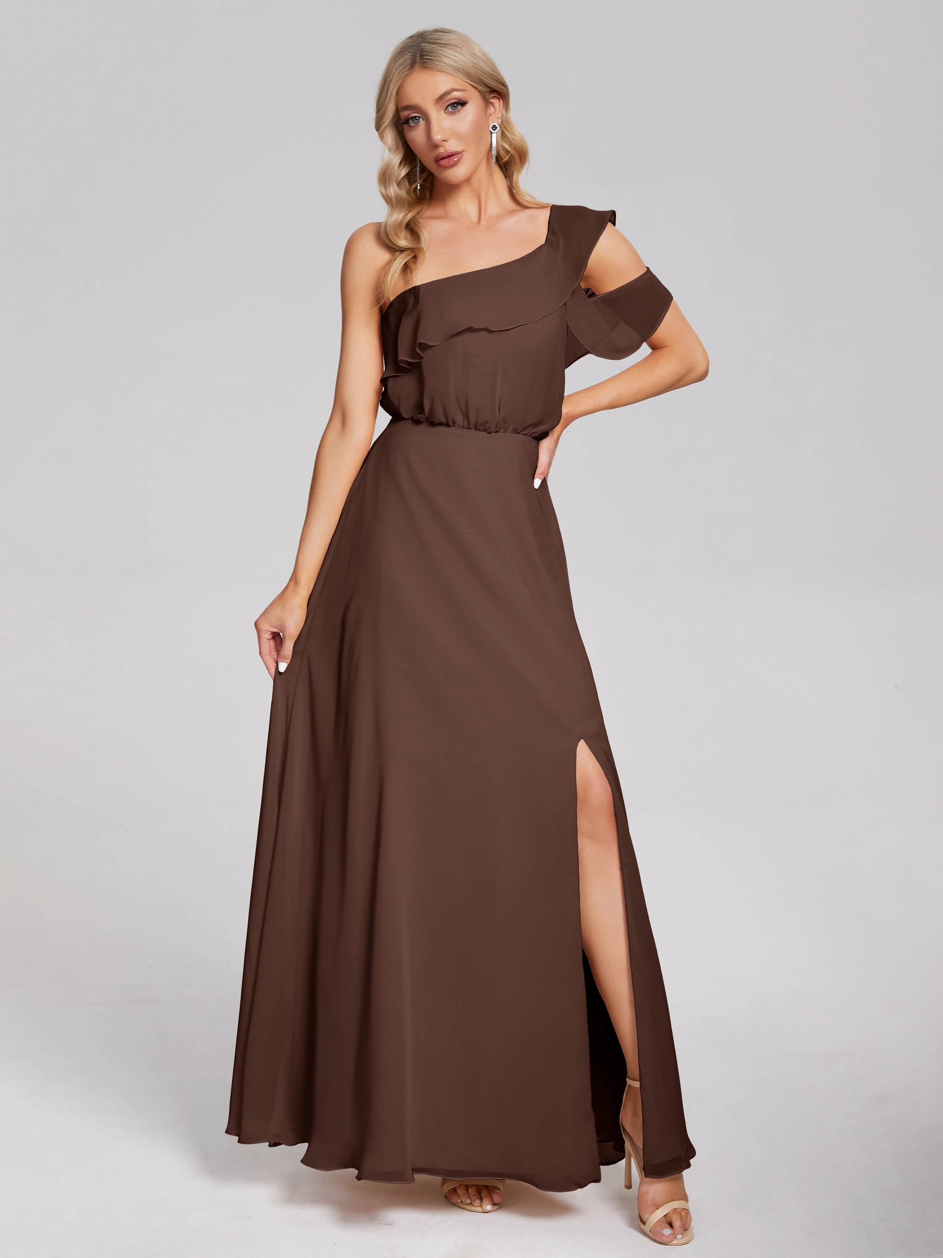 Paislee One-Shoulder Split Chiffon Bridesmaid Dresses