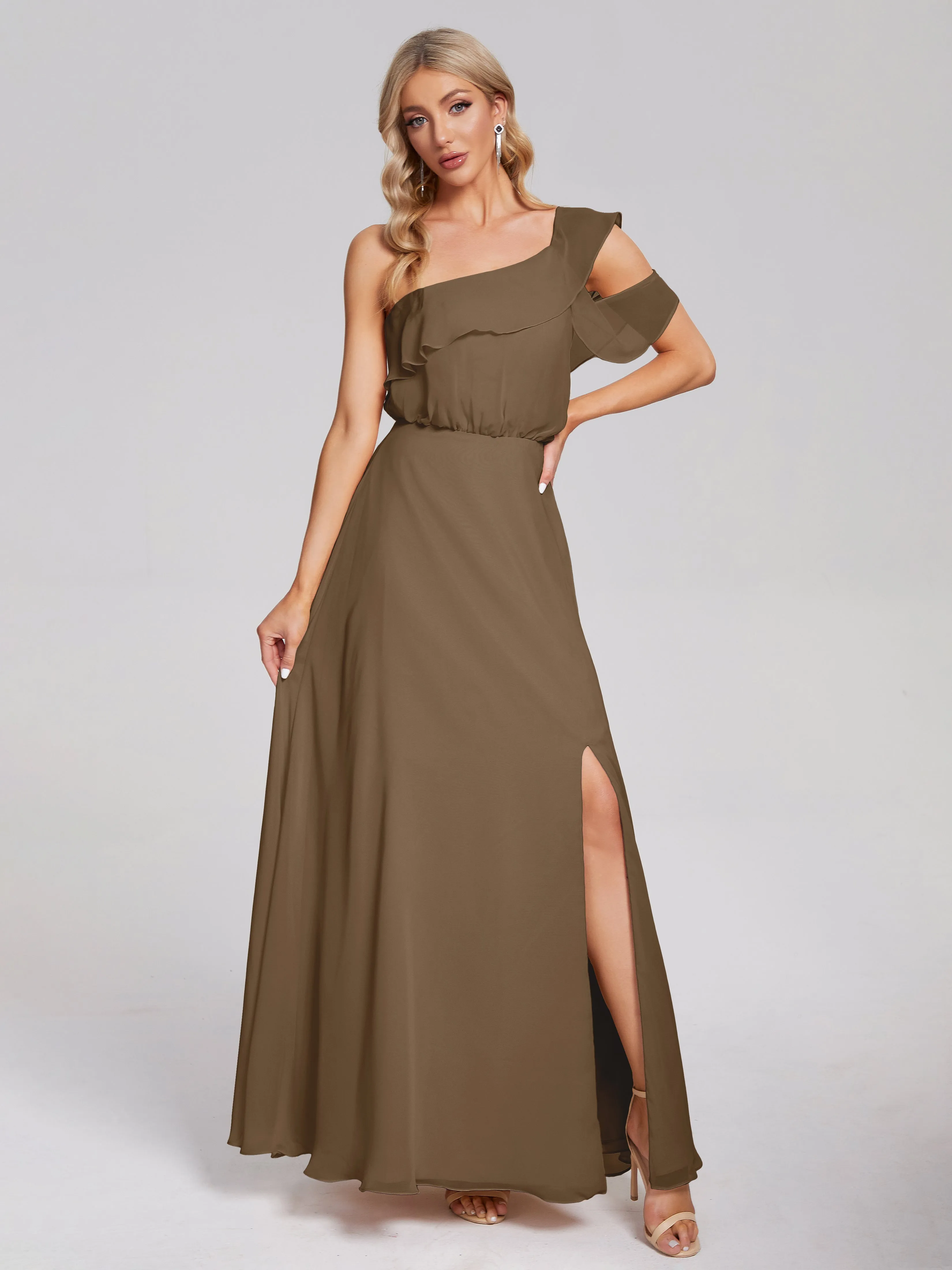 Paislee One-Shoulder Split Chiffon Bridesmaid Dresses