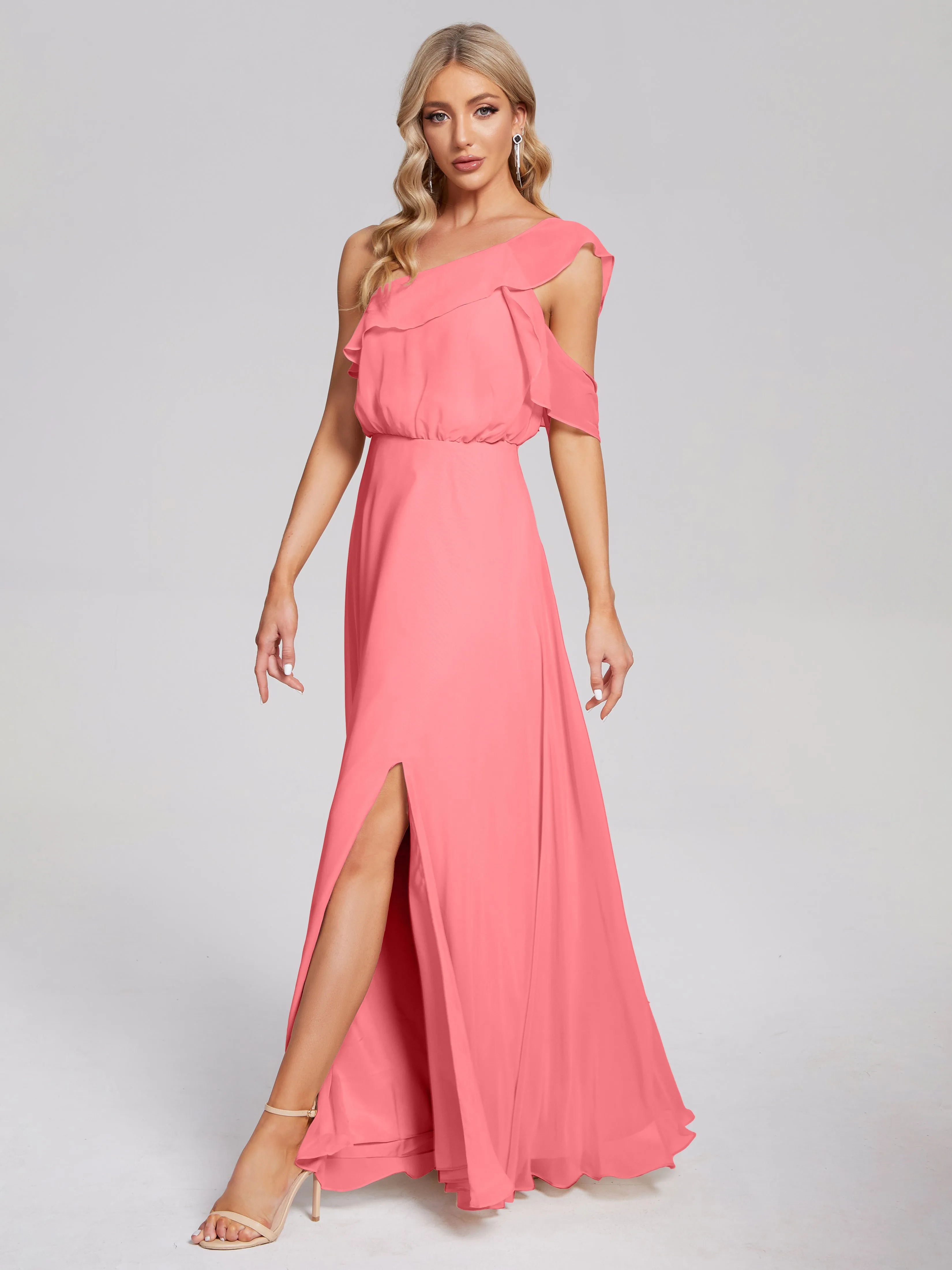 Paislee One-Shoulder Split Chiffon Bridesmaid Dresses