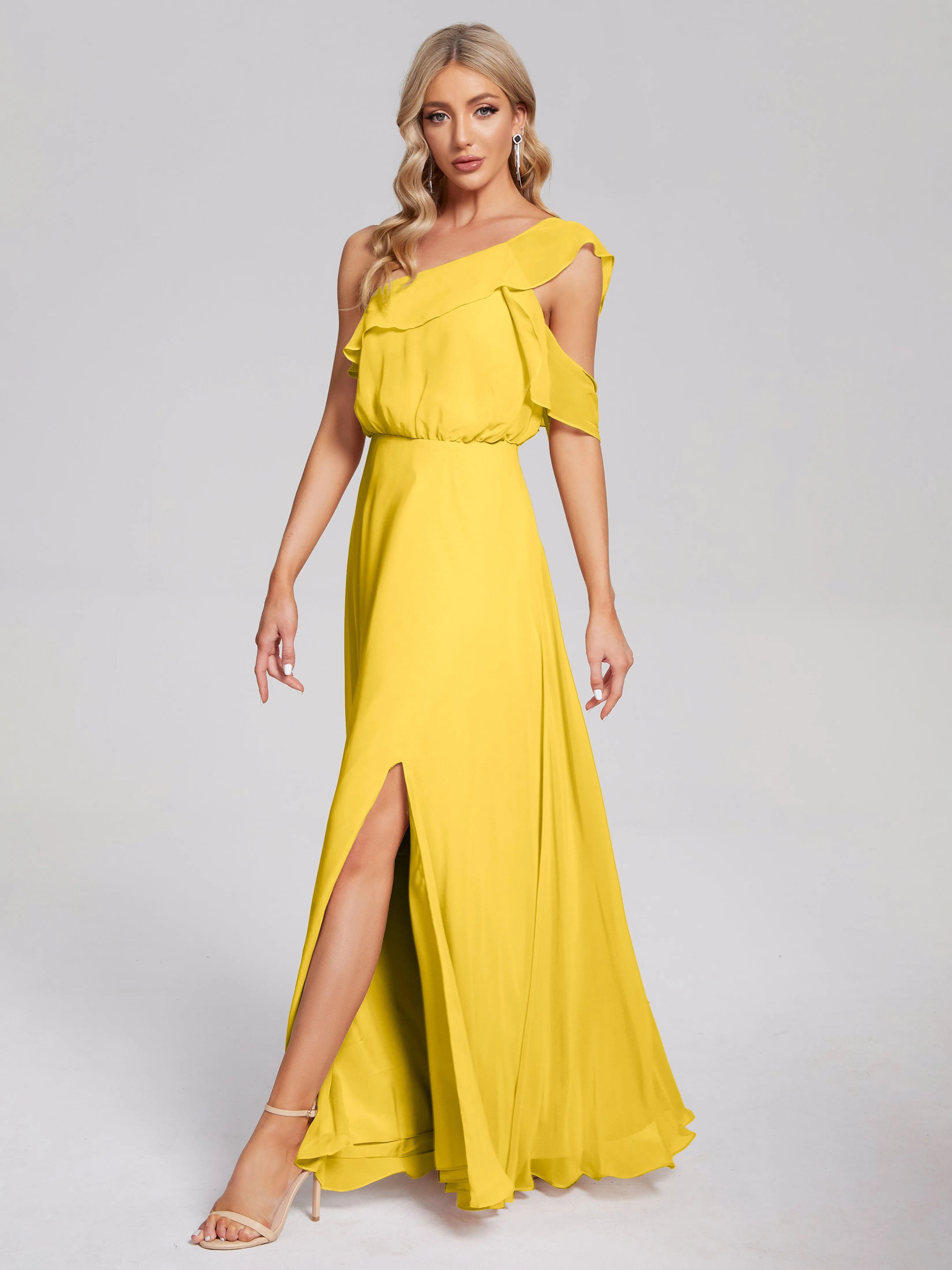 Paislee One-Shoulder Split Chiffon Bridesmaid Dresses