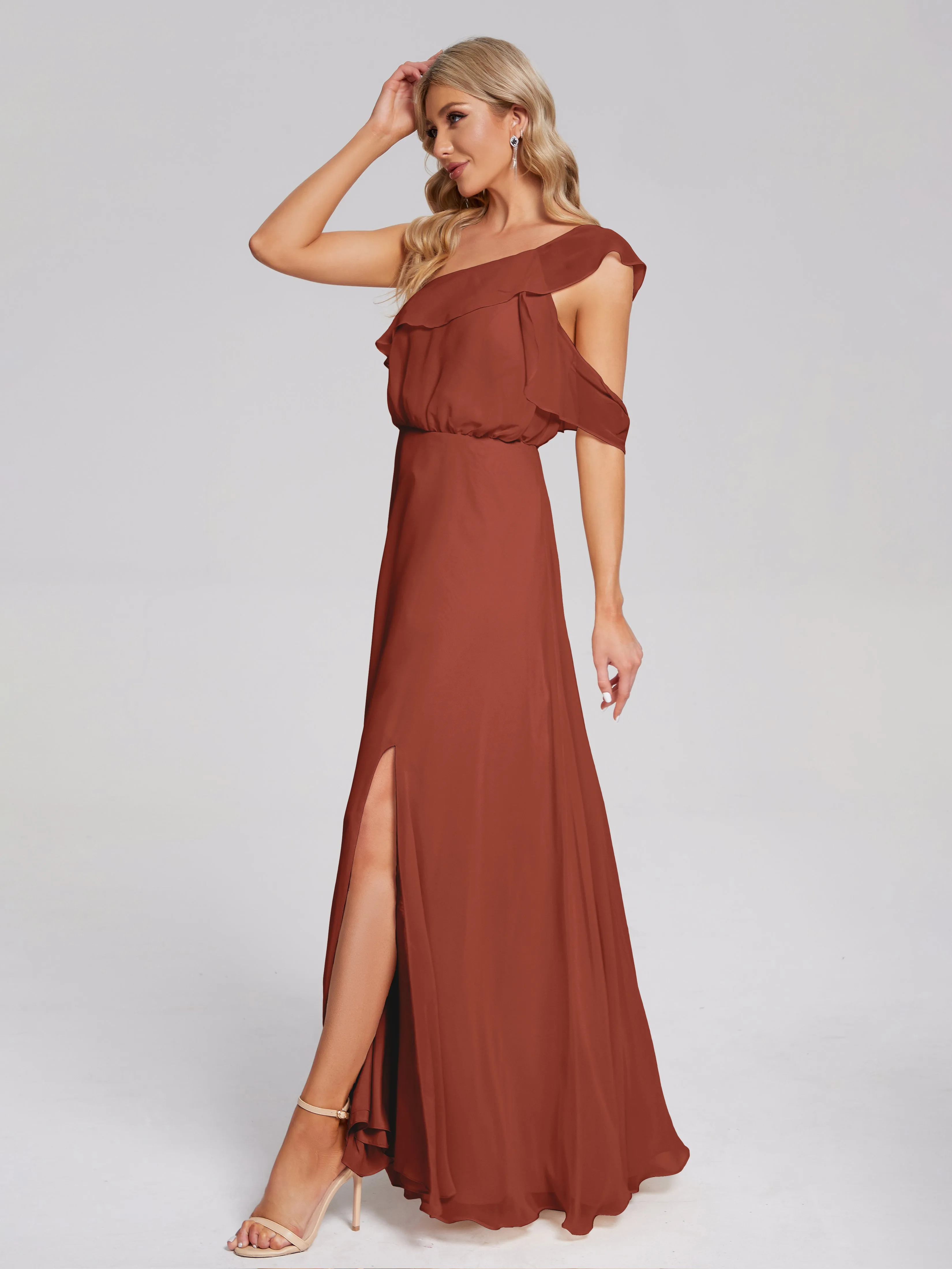 Paislee One-Shoulder Split Chiffon Bridesmaid Dresses