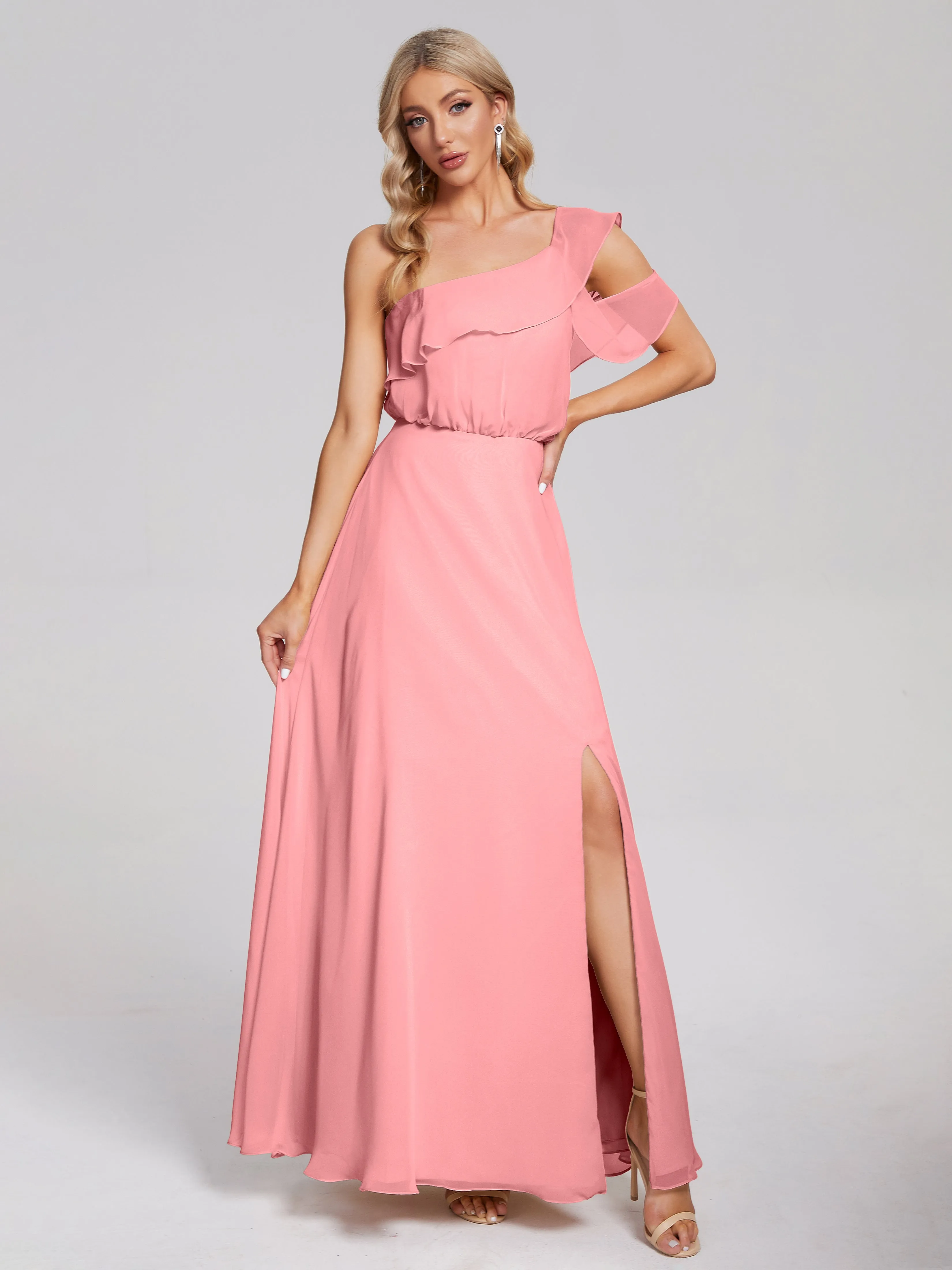 Paislee One-Shoulder Split Chiffon Bridesmaid Dresses