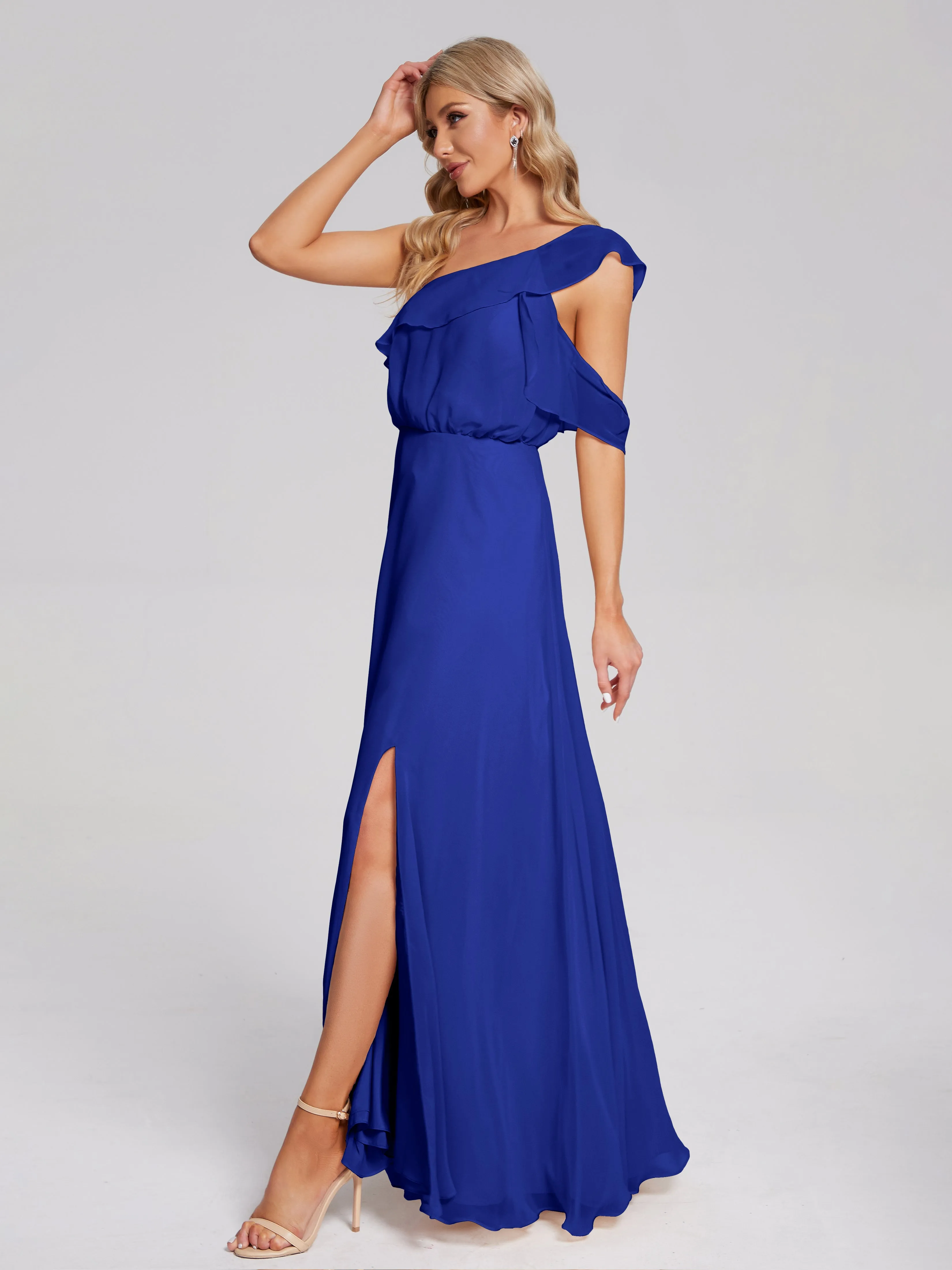 Paislee One-Shoulder Split Chiffon Bridesmaid Dresses