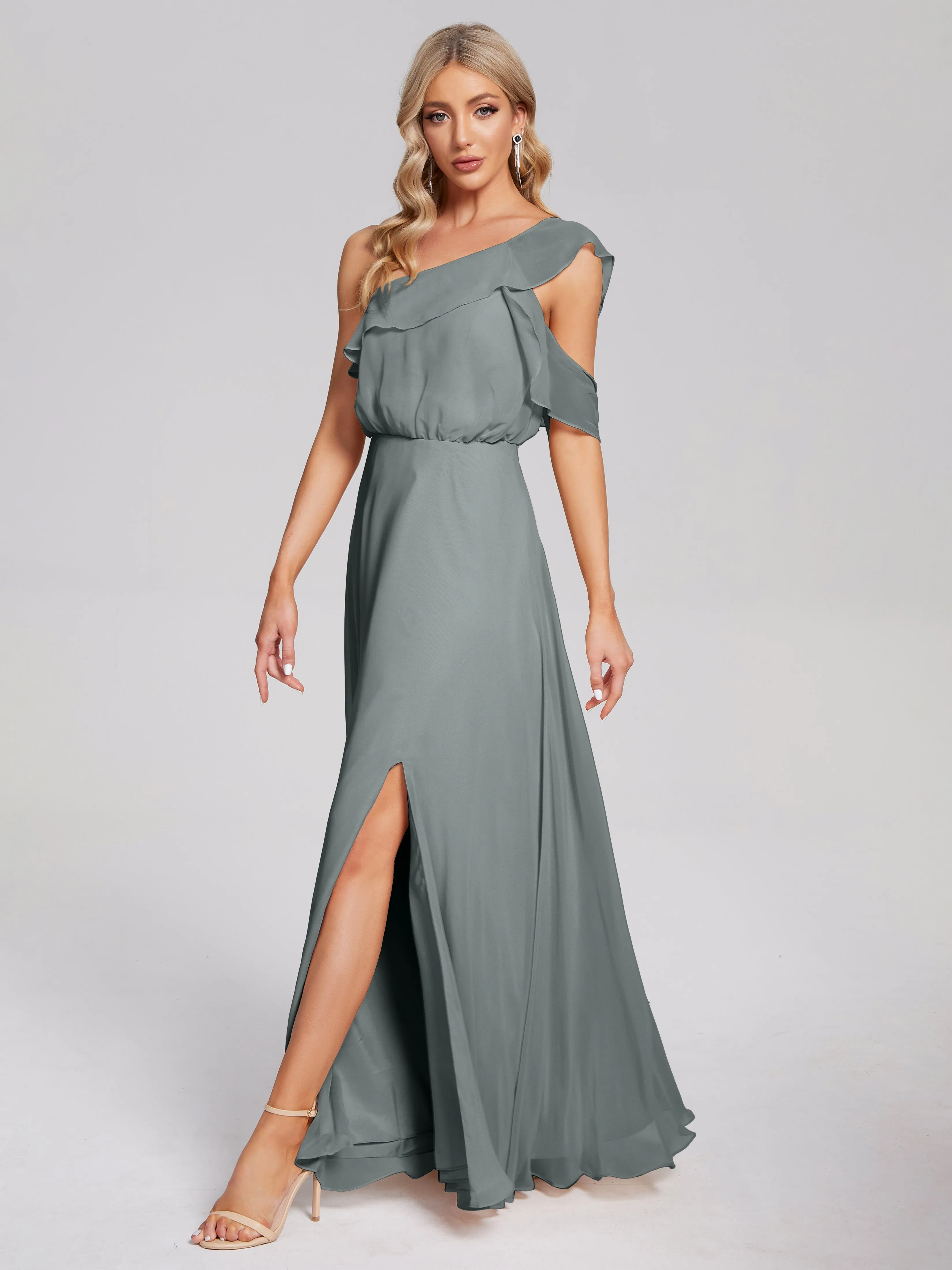 Paislee One-Shoulder Split Chiffon Bridesmaid Dresses