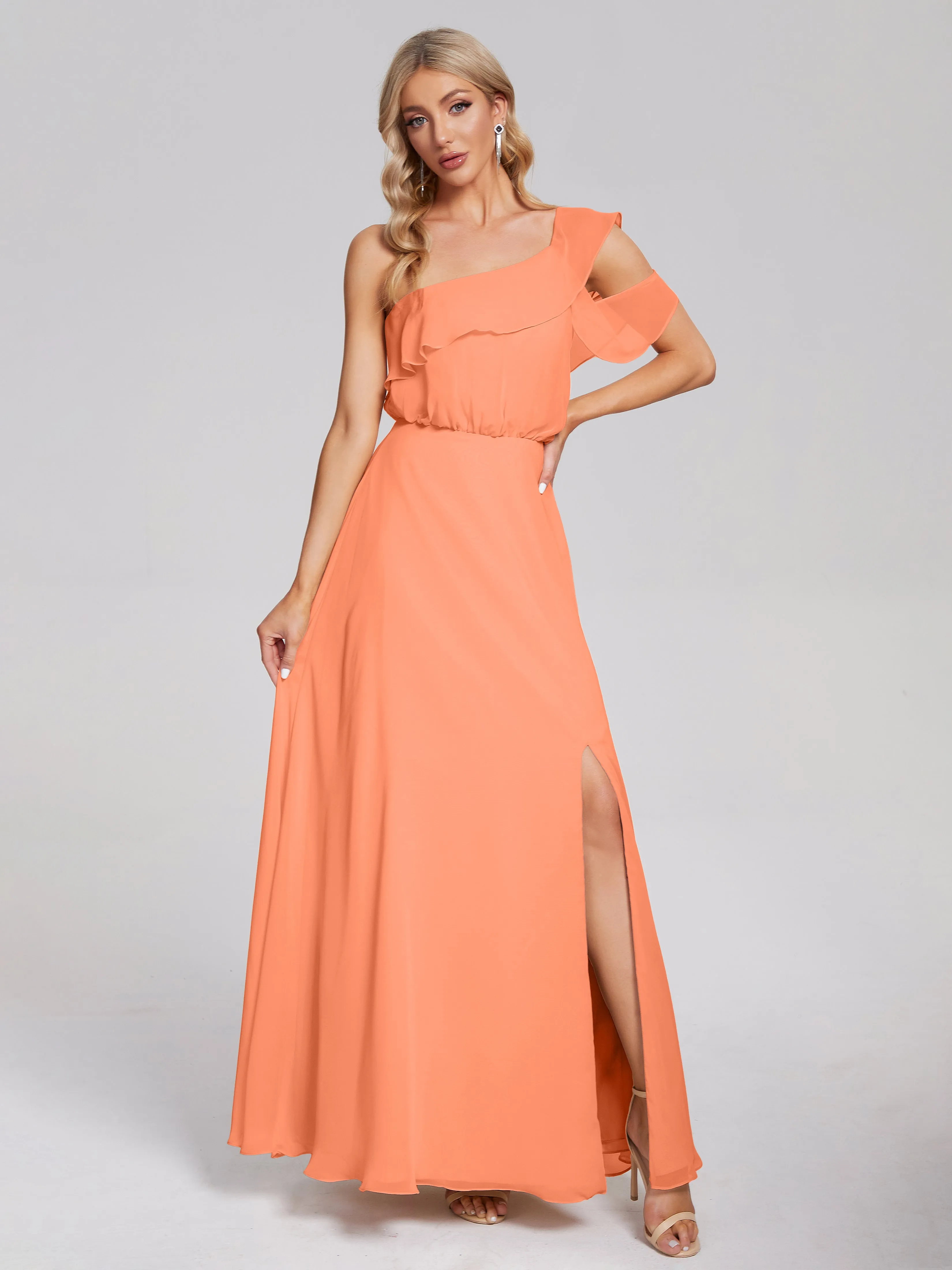 Paislee One-Shoulder Split Chiffon Bridesmaid Dresses