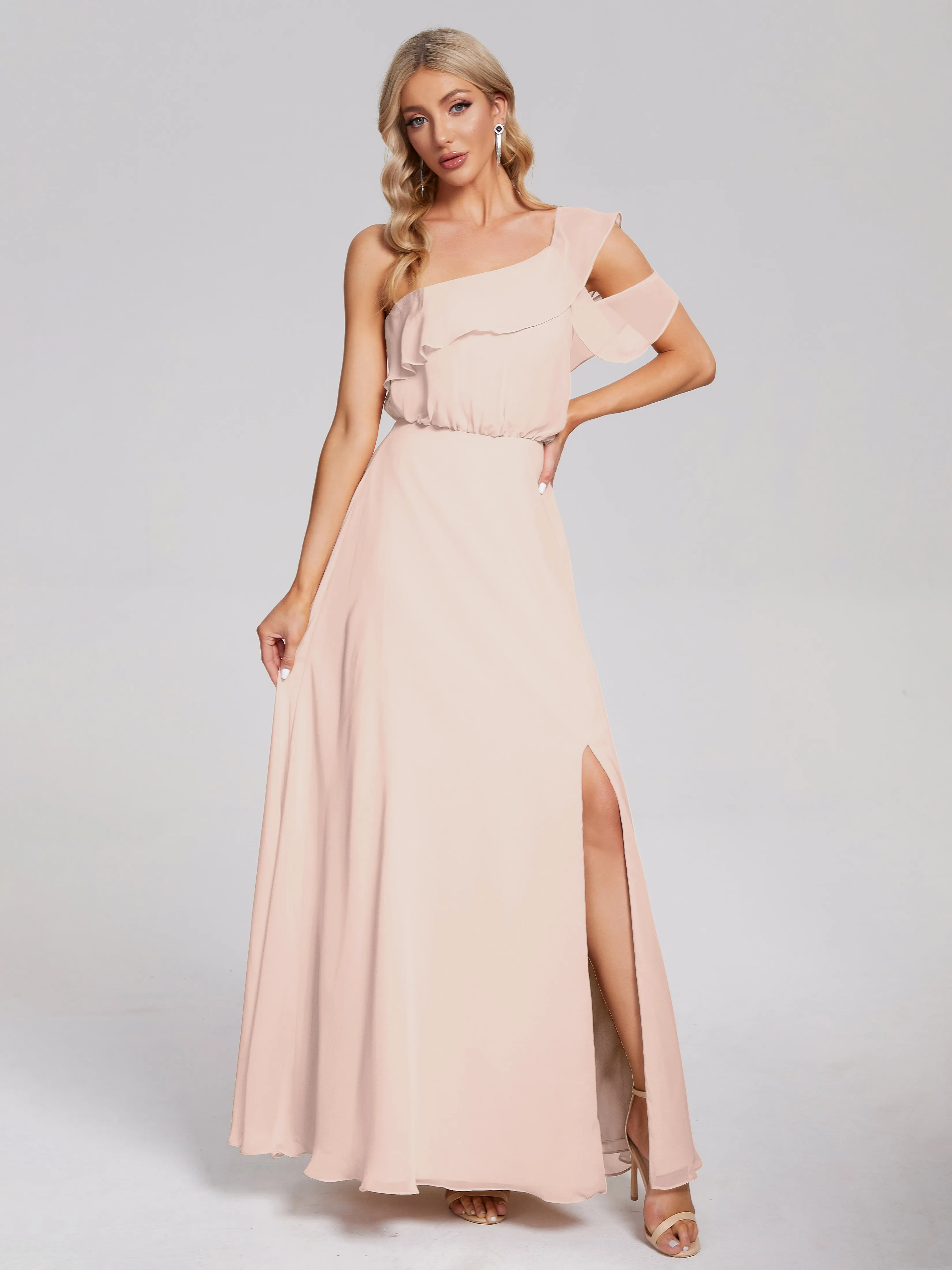 Paislee One-Shoulder Split Chiffon Bridesmaid Dresses