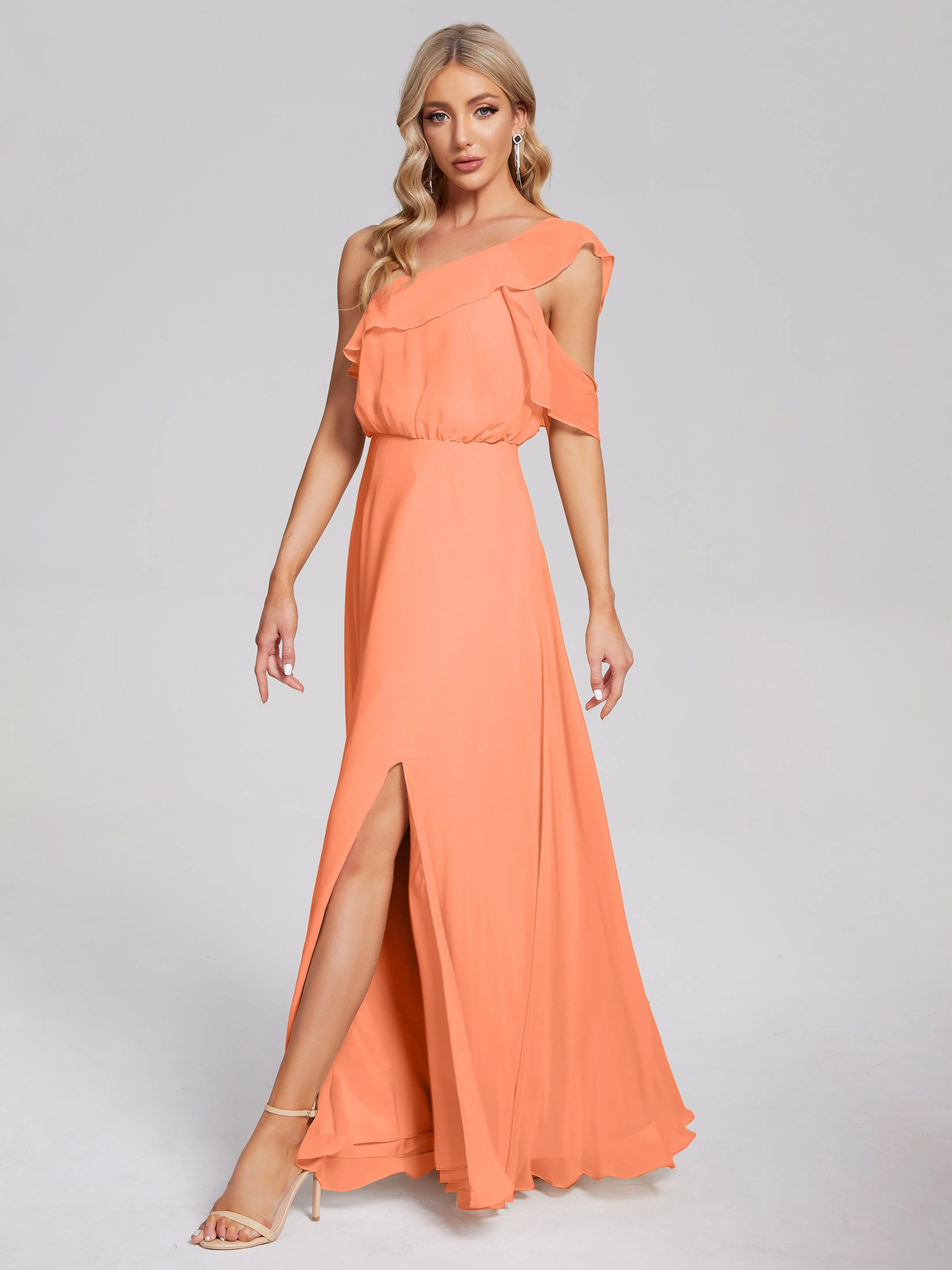 Paislee One-Shoulder Split Chiffon Bridesmaid Dresses