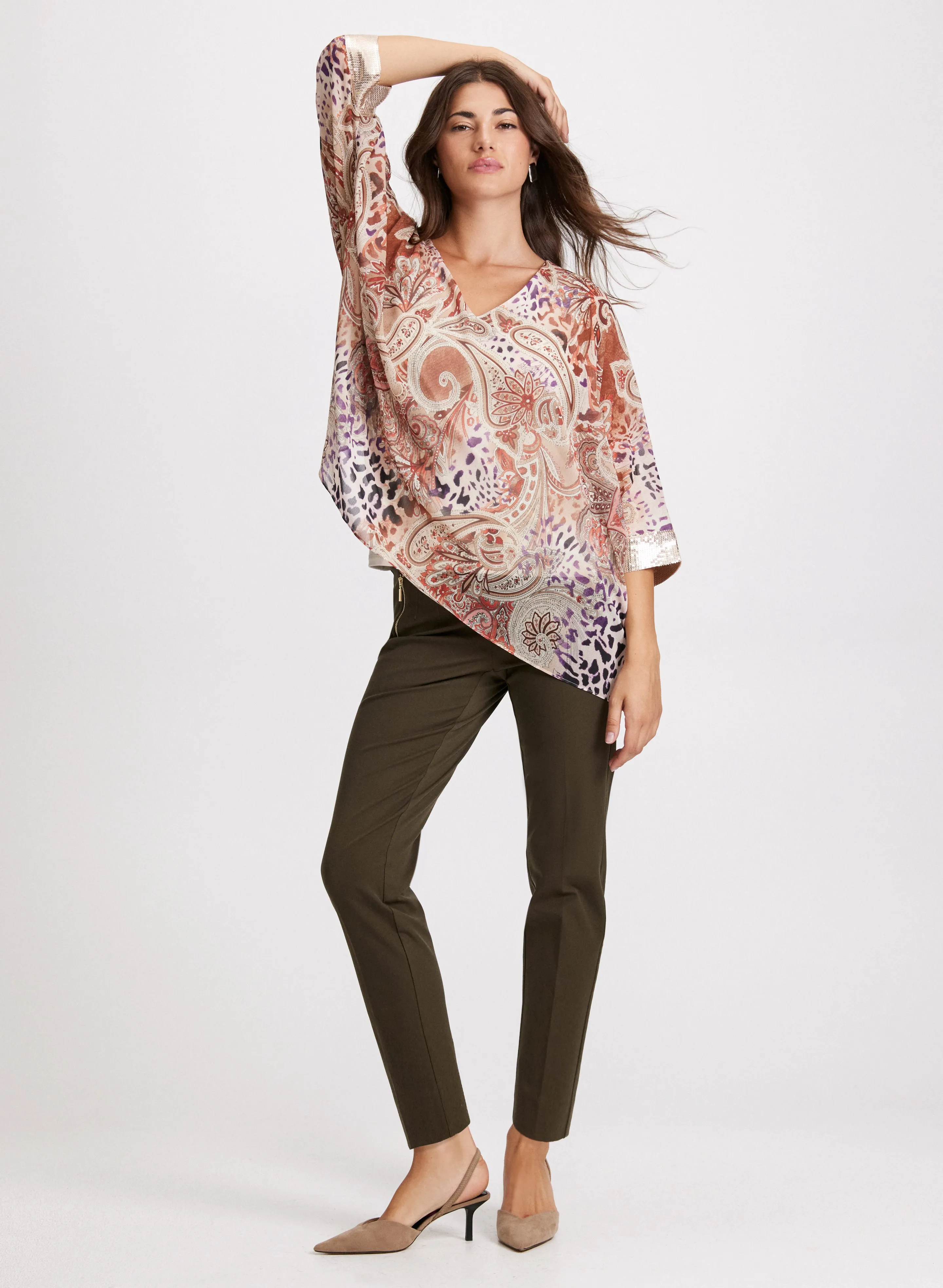 Paisley Print Sequin Cuff Blouse