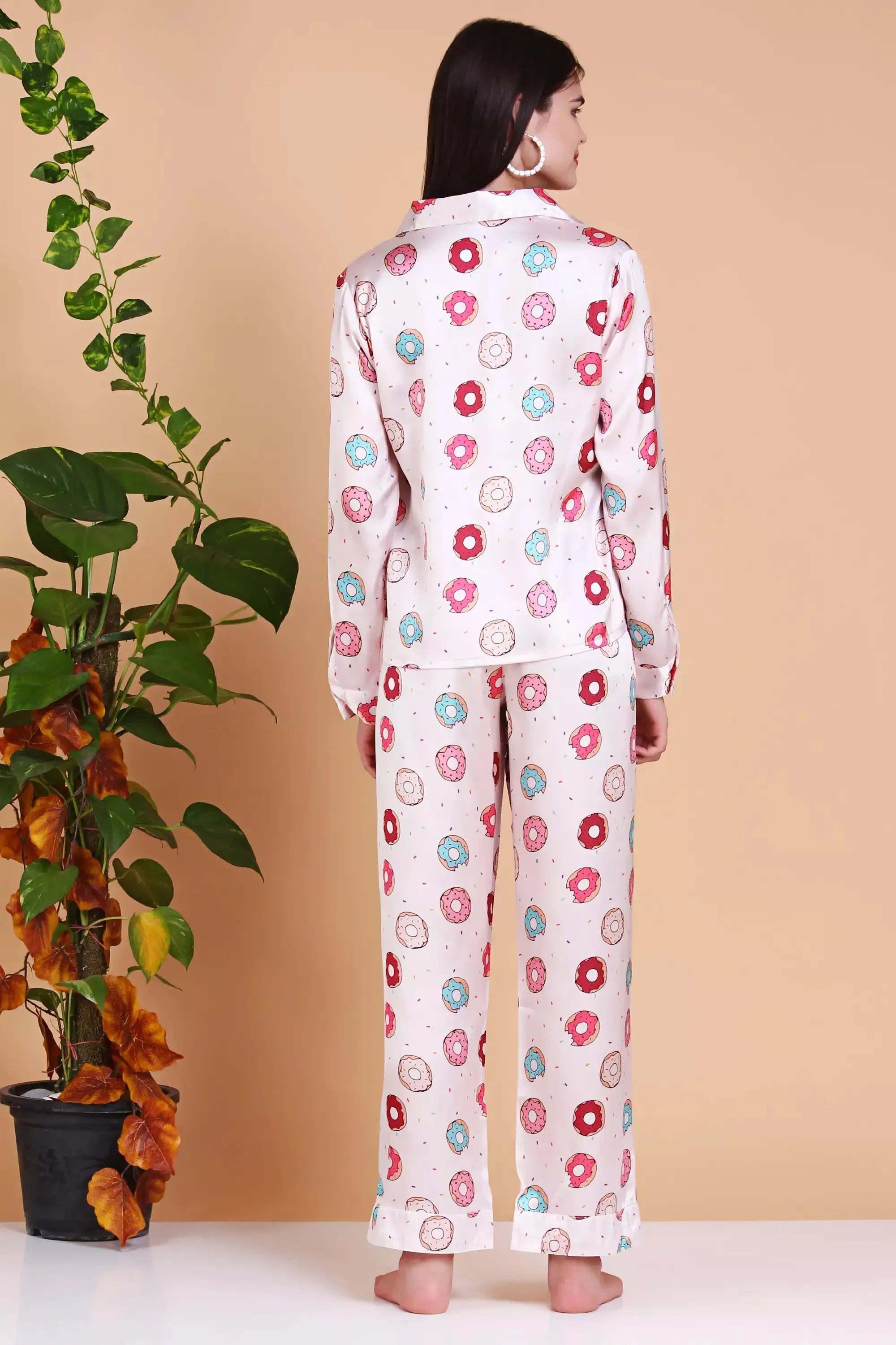 Pajamas Long Sleeve Sleepwear Casual Button Down donut Soft Pjs