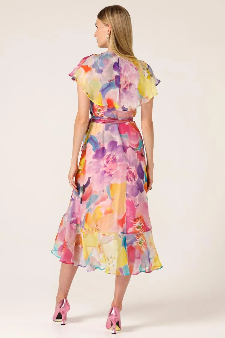 Pajaritos Floral Wrap Silk Dress