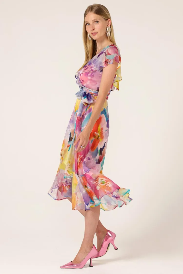 Pajaritos Floral Wrap Silk Dress