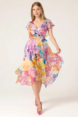 Pajaritos Floral Wrap Silk Dress