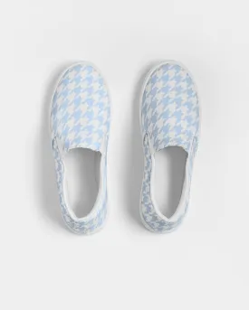 Pale Blue Large Houndstooth Men's Slip On Canvas Shoe