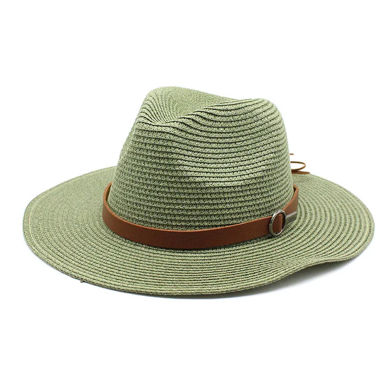 Panama Style Straw Hat with Leather Belt Accent