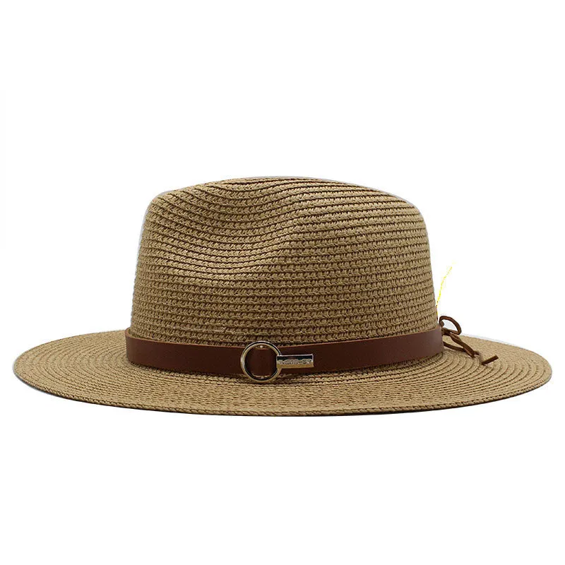 Panama Style Straw Hat with Leather Belt Accent