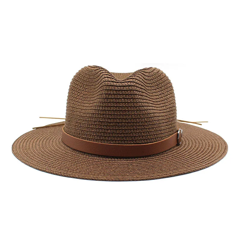 Panama Style Straw Hat with Leather Belt Accent