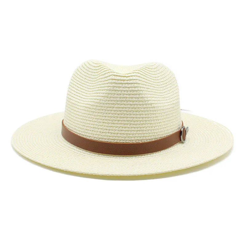 Panama Style Straw Hat with Leather Belt Accent