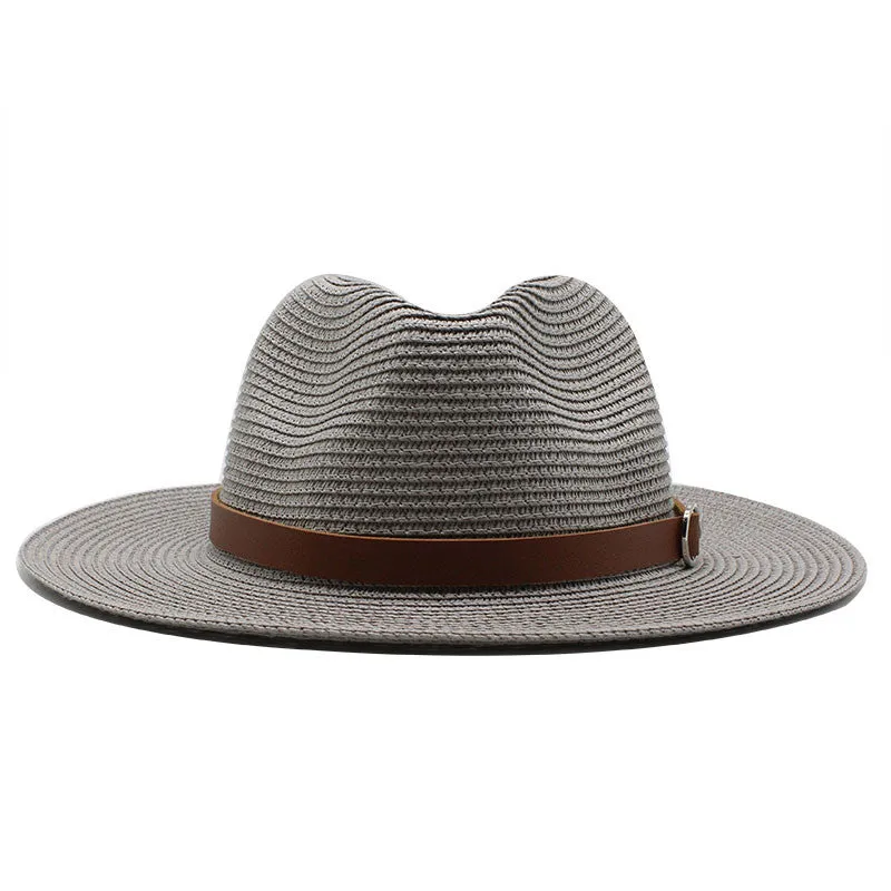 Panama Style Straw Hat with Leather Belt Accent