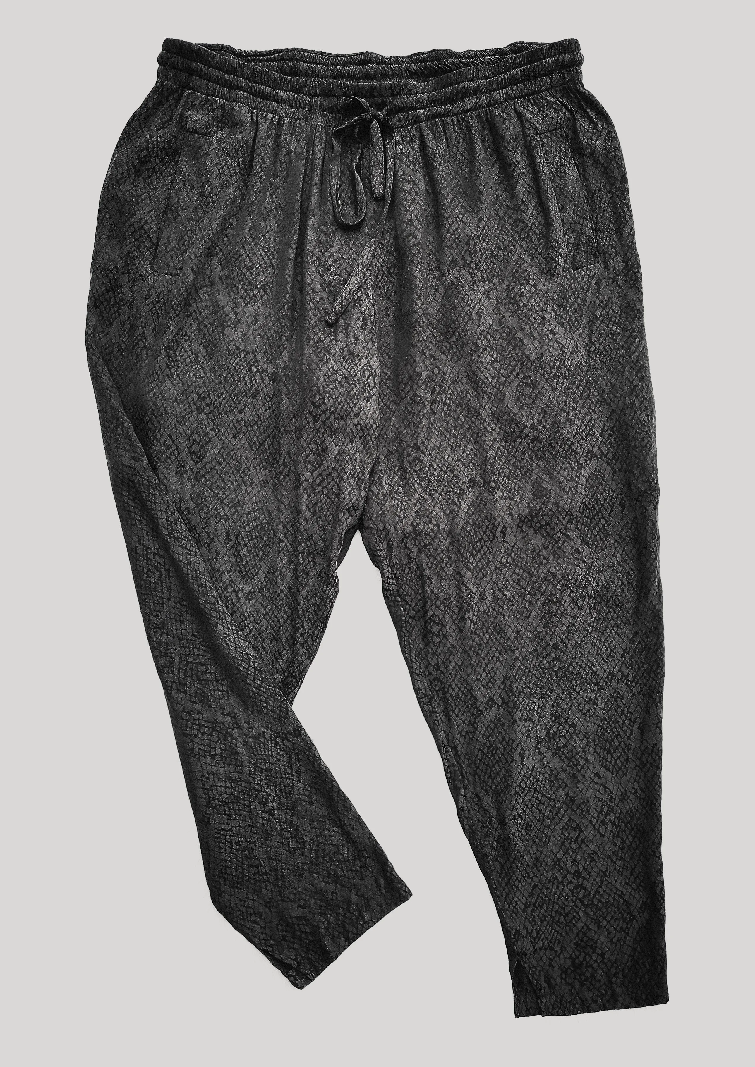 PANTS LOOSE ELASTIC- JACQUARD SATIN black snake