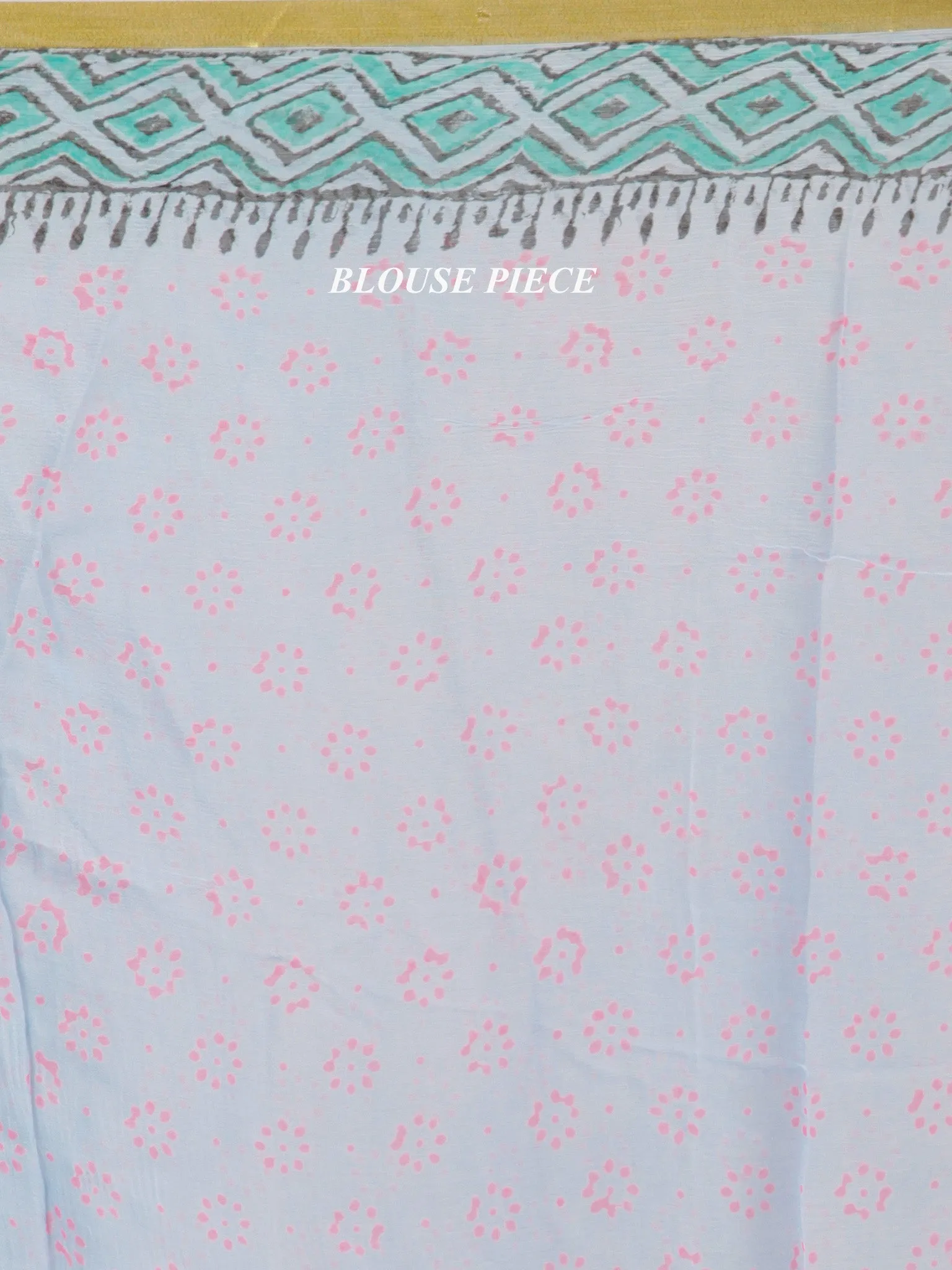 Pastel Blue Pink Green Hand Block Printed Chiffon Saree With Zari Border - S031704696