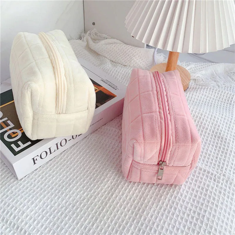 Pastel Colored Soft Fur Travel Make-Up Pouch Bags