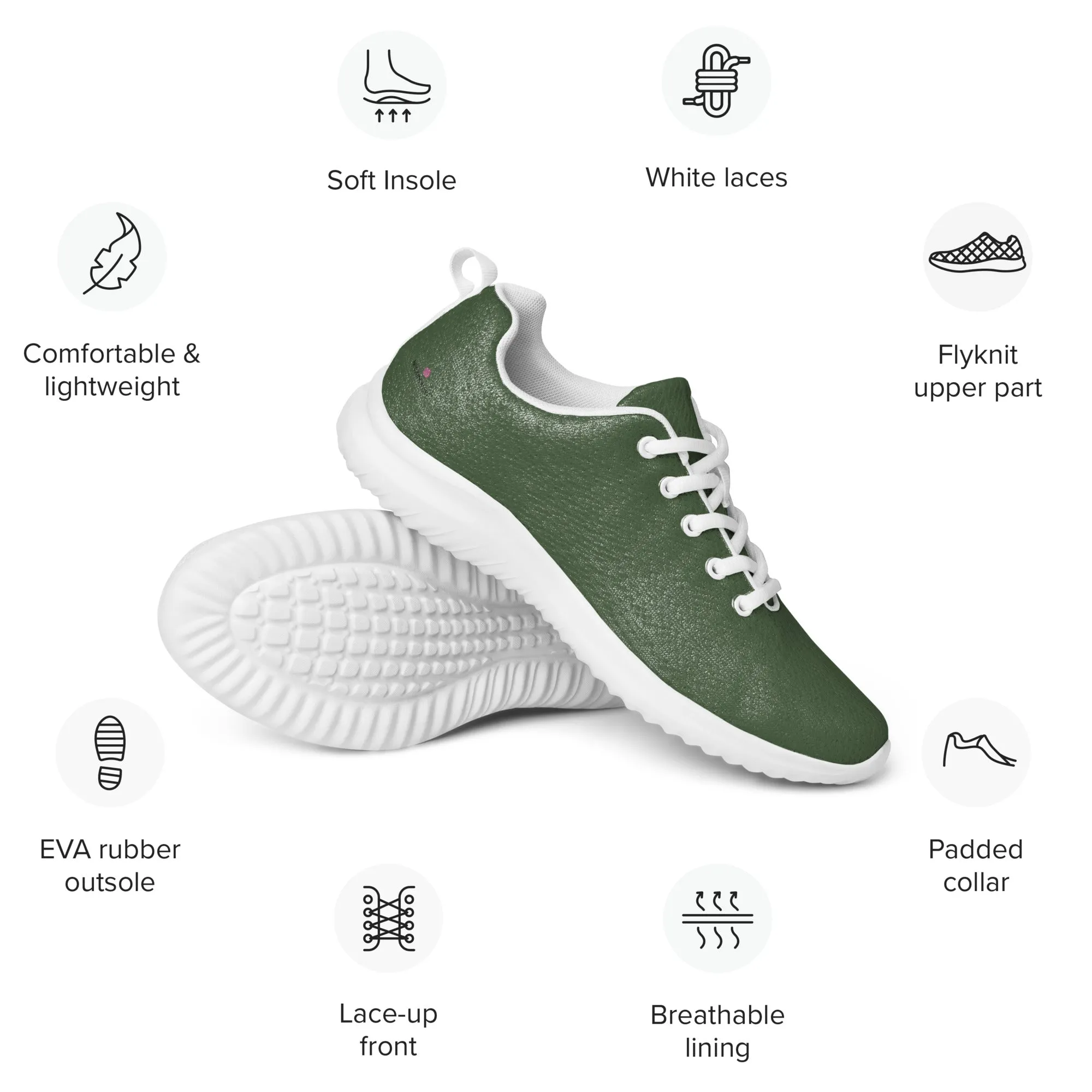 Pastel Green Men’s Athletic Shoes, Solid Green Color Modern Breathable Lightweight Men’s Athletic Shoes (US Size: 5-13)