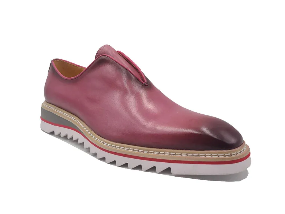 Pastel Mauve Pink Carrucci Men's Leather Shoes Slip-On Loafer with Contrast Color Style No: K55S0-08