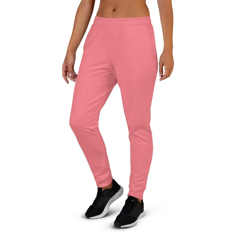 Pastel Peach Pink Women's Joggers, Solid Color Slim Fit Ladies' Sweatpants -Made in EU