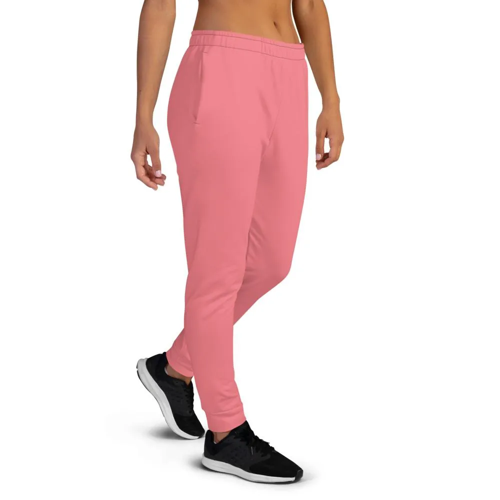 Pastel Peach Pink Women's Joggers, Solid Color Slim Fit Ladies' Sweatpants -Made in EU