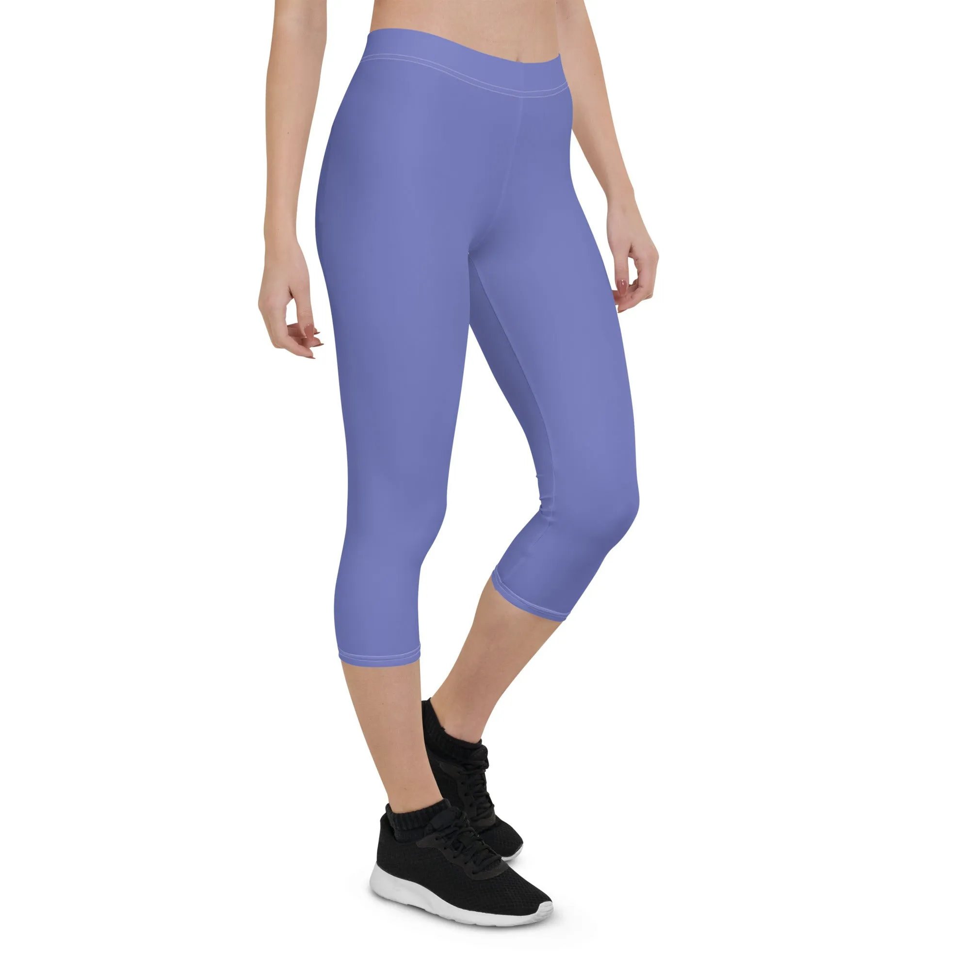 Pastel Purple Solid Capri Leggings, Purple Pastel Solid Color Premium Women's Capris Tights-Made in USA/EU/MX