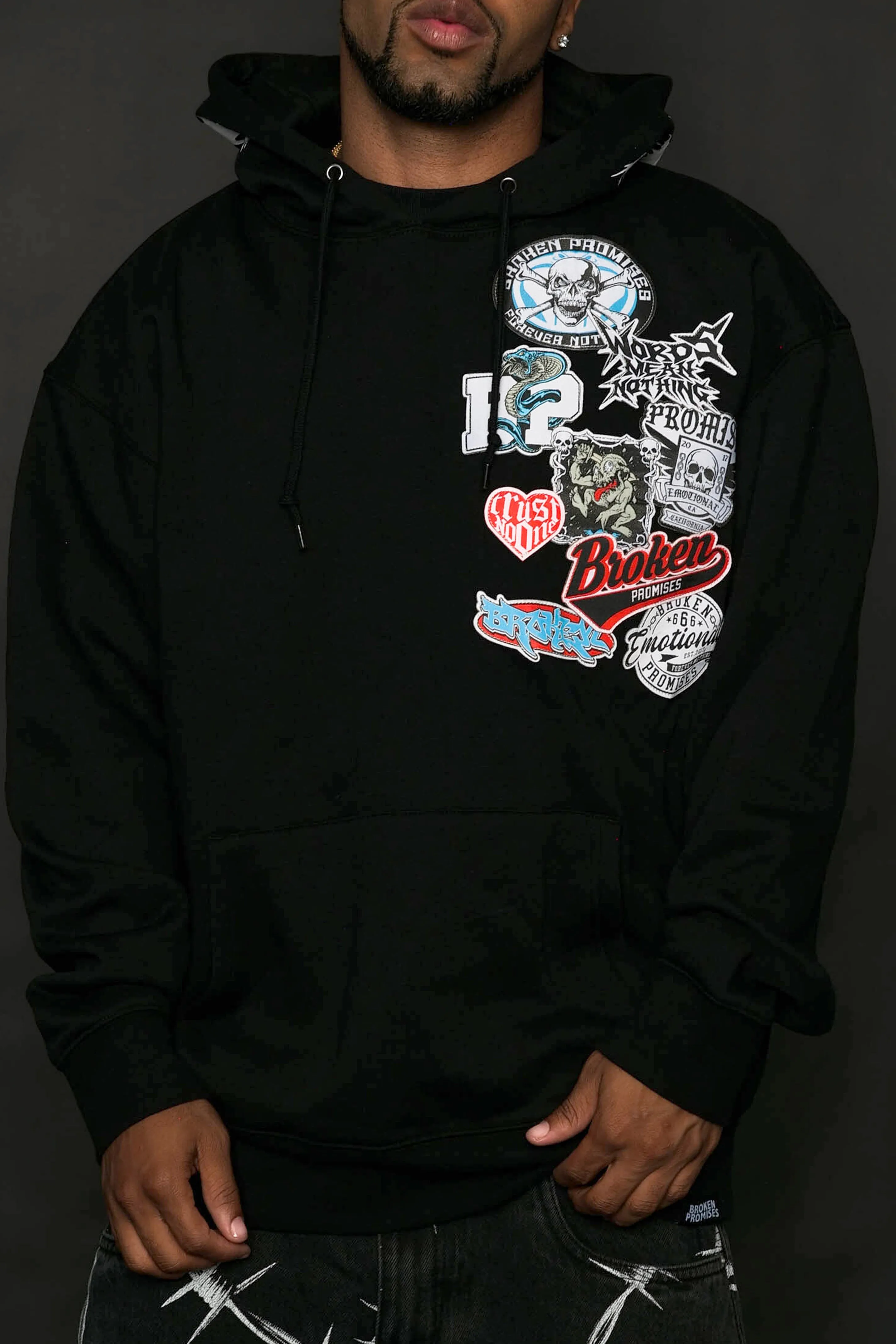 Patched Up Hoodie Black