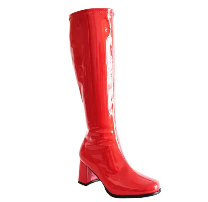 Patent Knee High Zip Up Gogo Boots