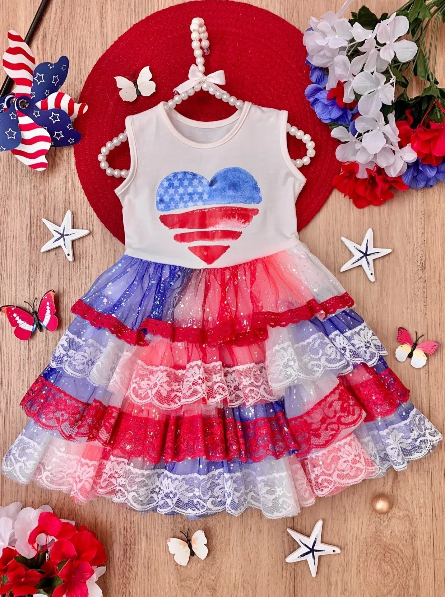 Patriotic Lace-Tiered Tutu Dress