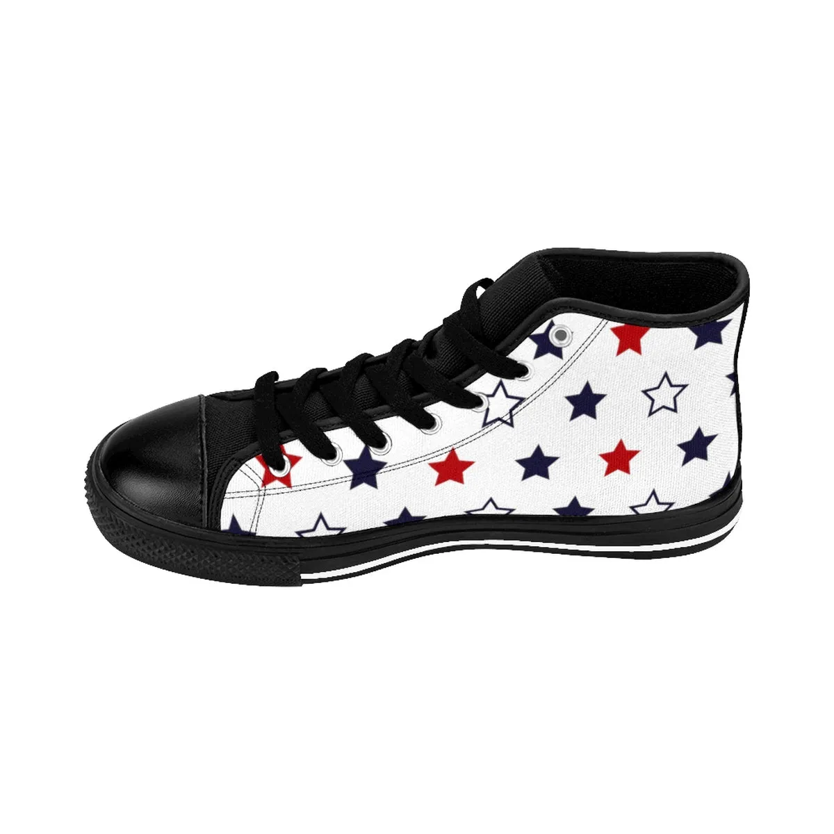 Patriotic Men's Sneakers, Independence Day July 4th White High-Top Sneakers (US Size: 6-14)