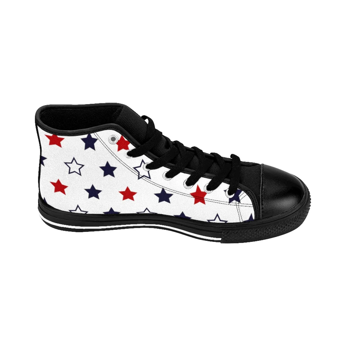 Patriotic Men's Sneakers, Independence Day July 4th White High-Top Sneakers (US Size: 6-14)