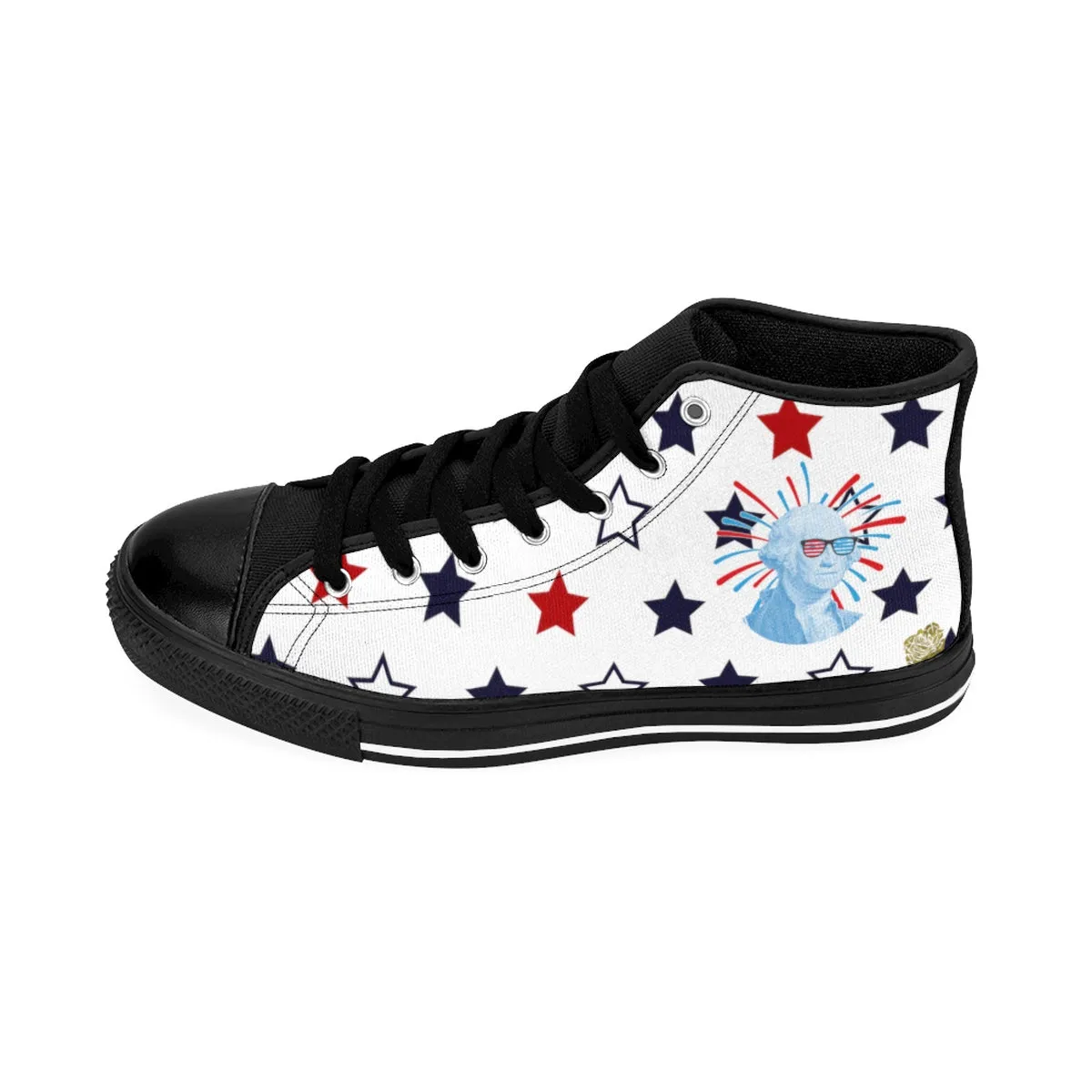 Patriotic Men's Sneakers, Independence Day July 4th White High-Top Sneakers (US Size: 6-14)