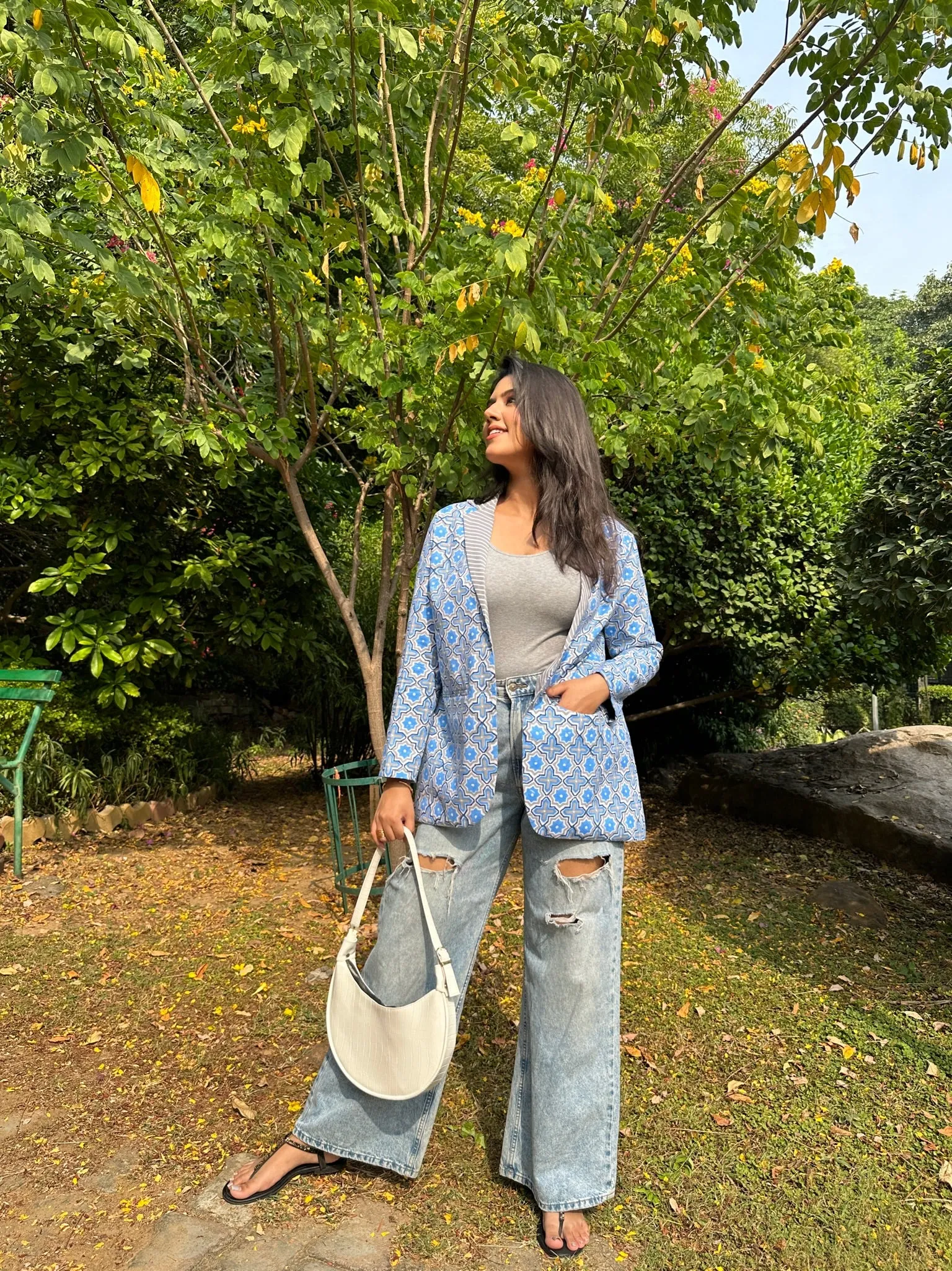 Pattern Block Printed Blazer - Blue