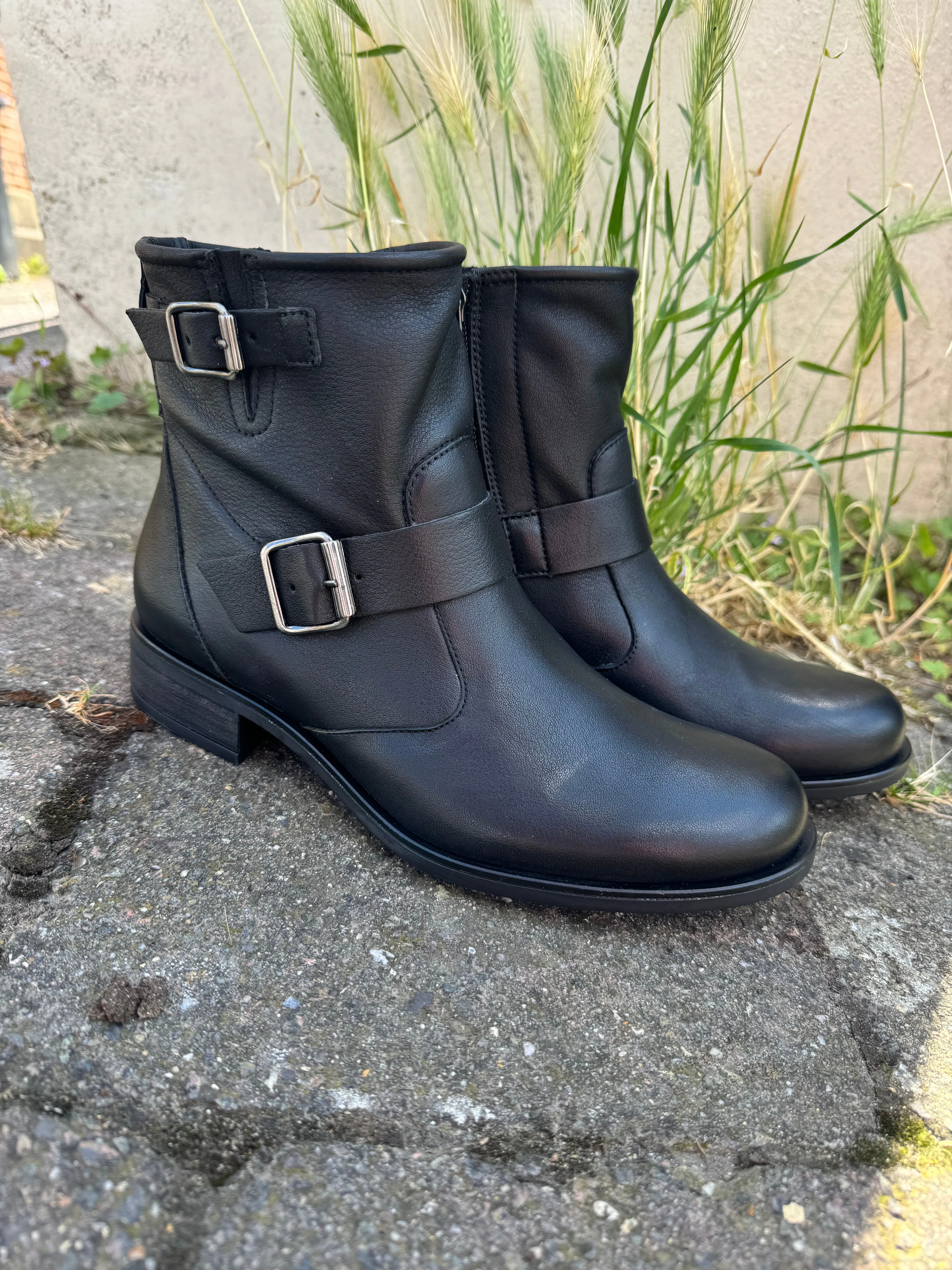 Paul Green Black Leather Buckle Ankle Boot