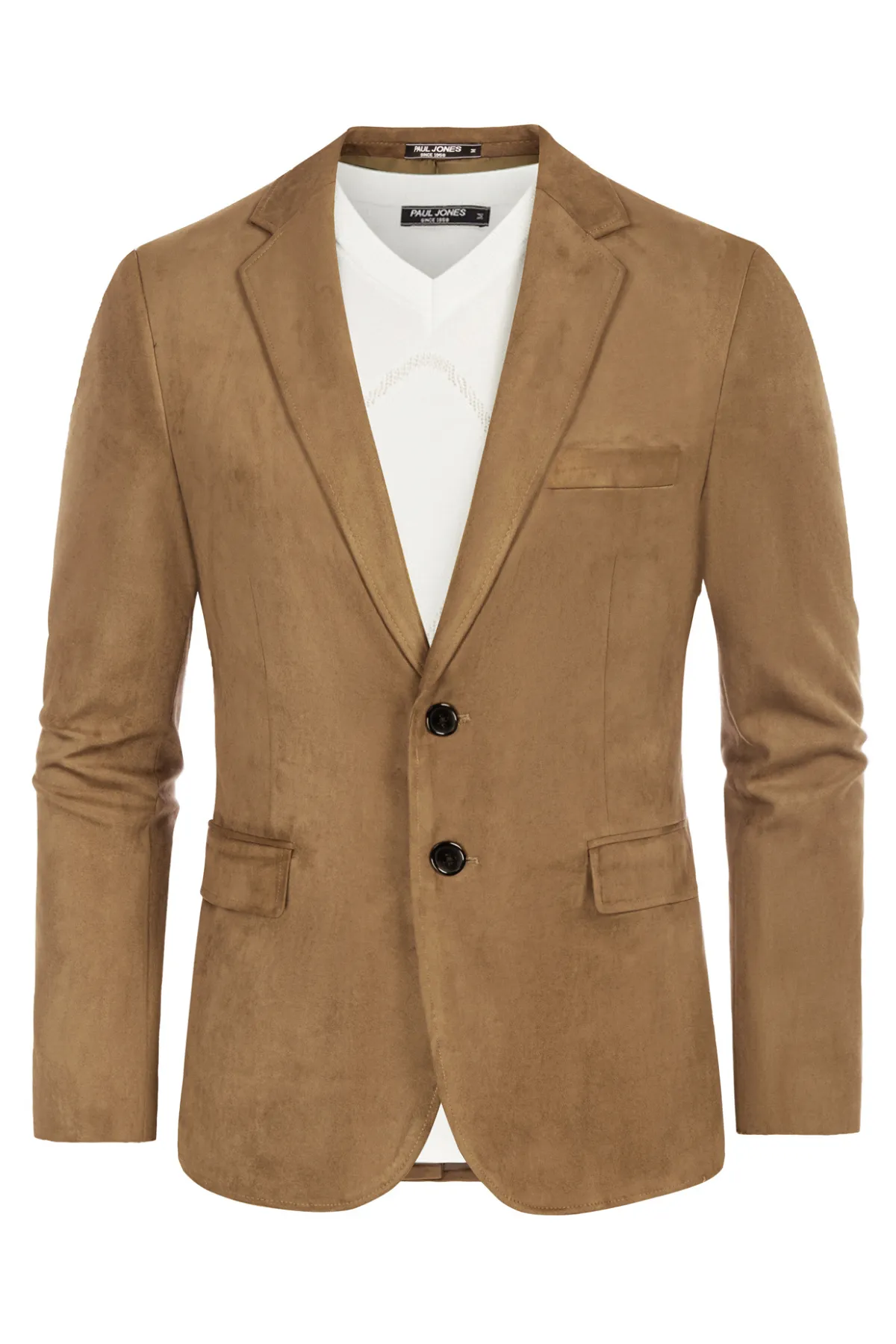 Paul Jones Men Faux Suede Blazer Coat Casual Notch Lapel Two Buttons Coat