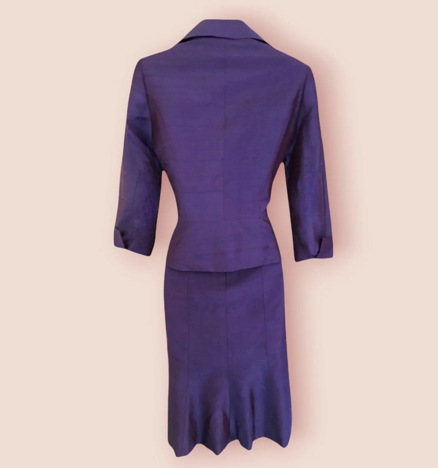 Paule Vasseur Purple Silk Special Occasion Outfit UK 10 US 6 EU 38