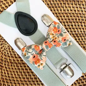 Peach Rifle Paper Co Garden Party Bow Tie & Sage Suspenders Set