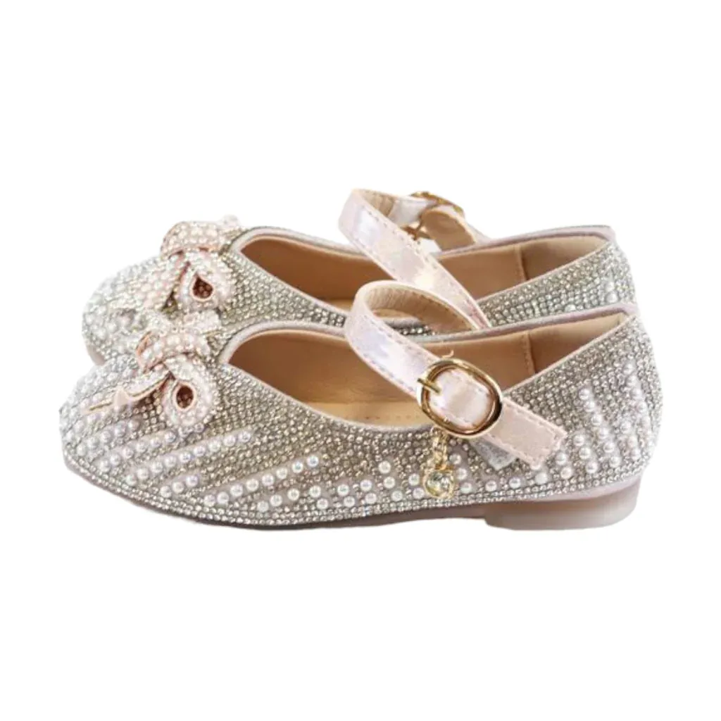 Pearl & Rhinestone Flat Girls Shoes