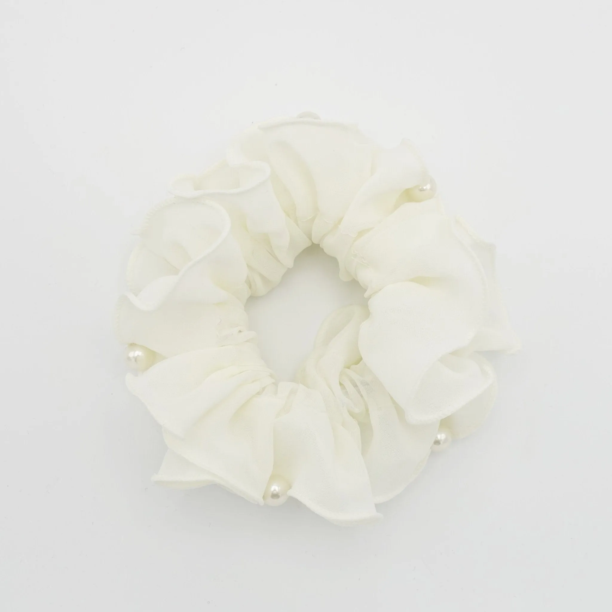 pearl decorated chiffon scrunchies women hair elastic scrunchie