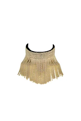 Pearl Fringe Choker & Headband - Black & Gold