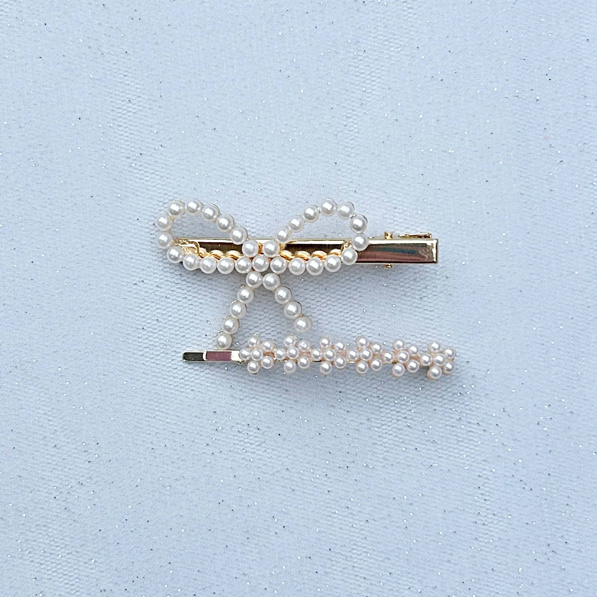 Pearl Hair Clips Set Bow Hair Grip Set of 2