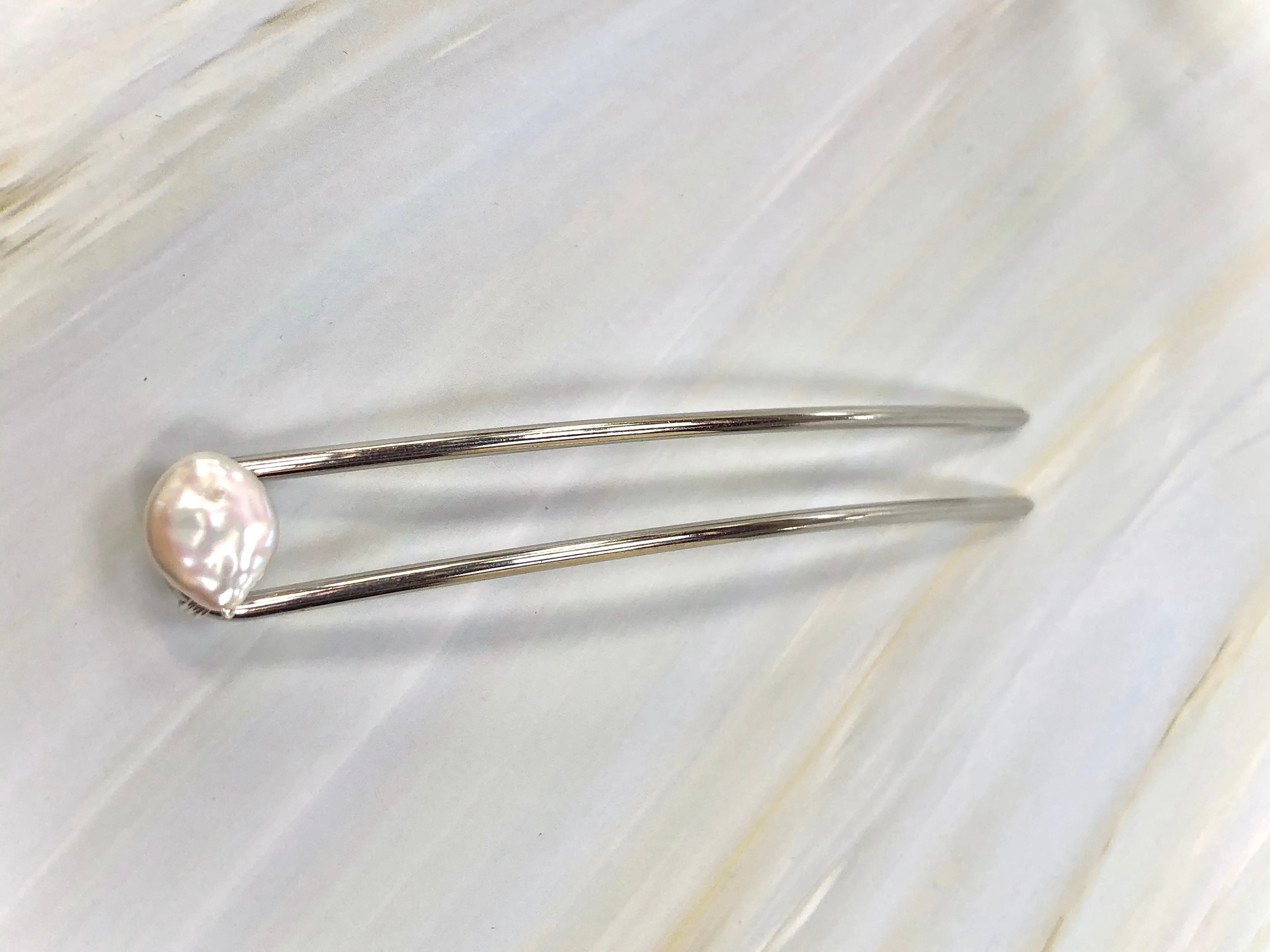 Pearl Hair Pin, Wedding Hair Pin Bridal Hair Pin, Silver Wedding hair stick