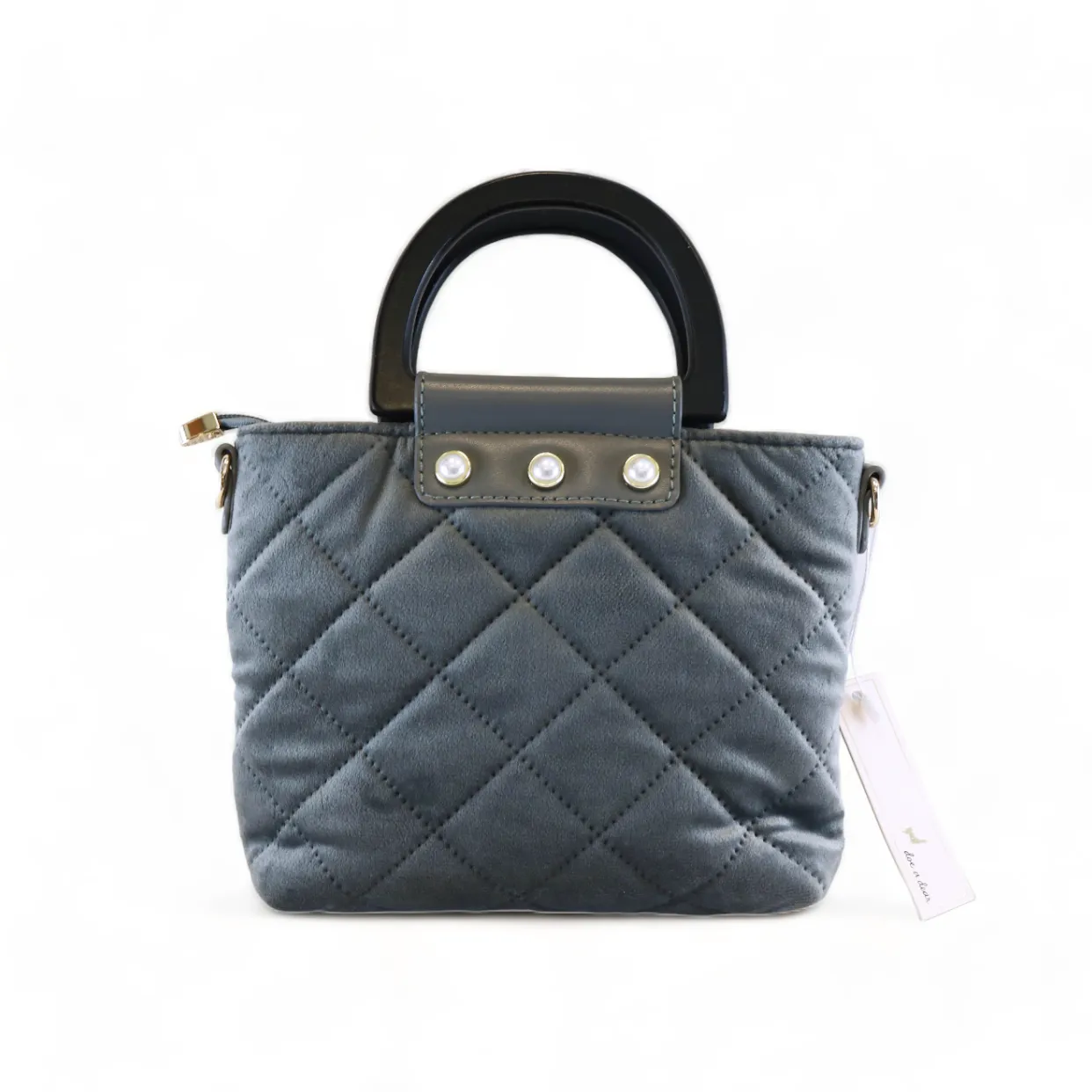 Pearls Quilted Velvet Bag - Grey